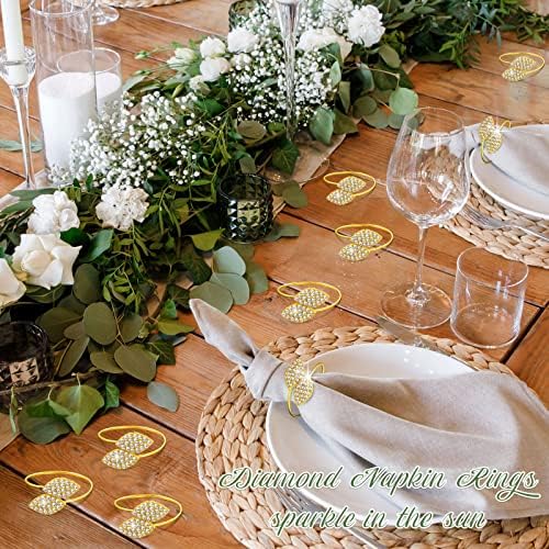Hotop 100-Piece Gold Bling Napkin Rings Set Featuring Rhinestone Design