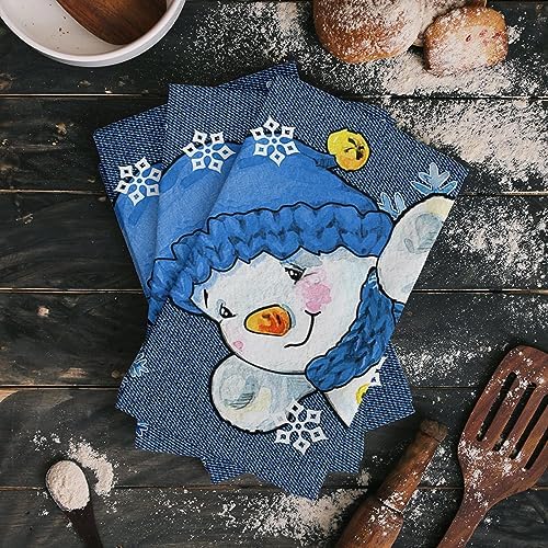 ZOE GARDEN Christmas Blue Microfiber Kitchen Towels Snowman Plaid Quick Dry Machine Washable