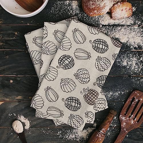 Thanksgiving Bohemia Kitchen Towels Black Dot Plaid Pumpkins 18x28 Dish Towels Dish Cloths