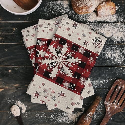 ZOE GARDEN Christmas Snowflake Dish Towels 2 Pack Red Black 18x28