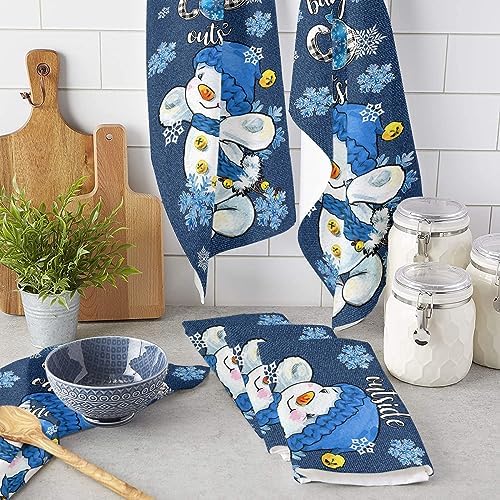 ZOE GARDEN Christmas Blue Microfiber Kitchen Towels Snowman Plaid Quick Dry Machine Washable