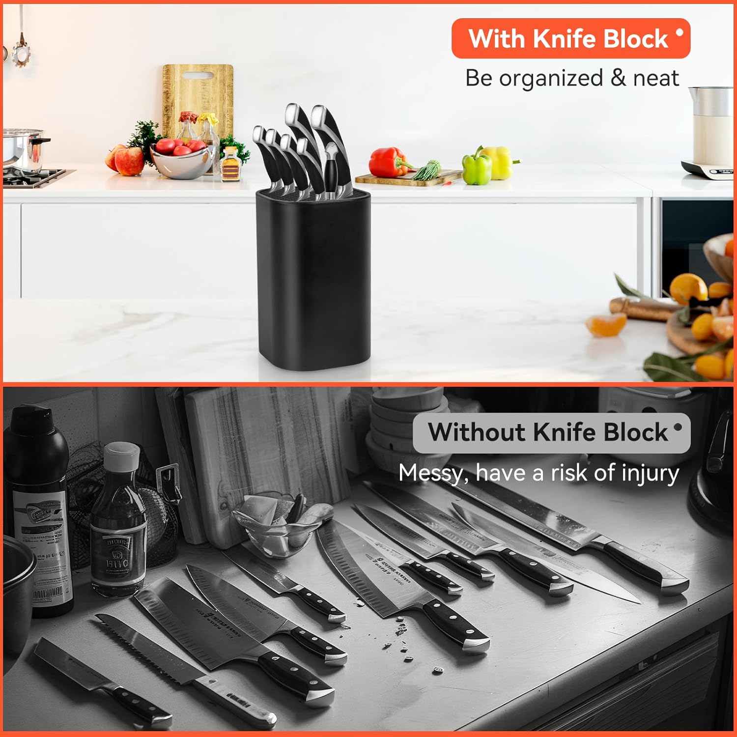 Large-Capacity Knife Block with Slots for Easy Storage