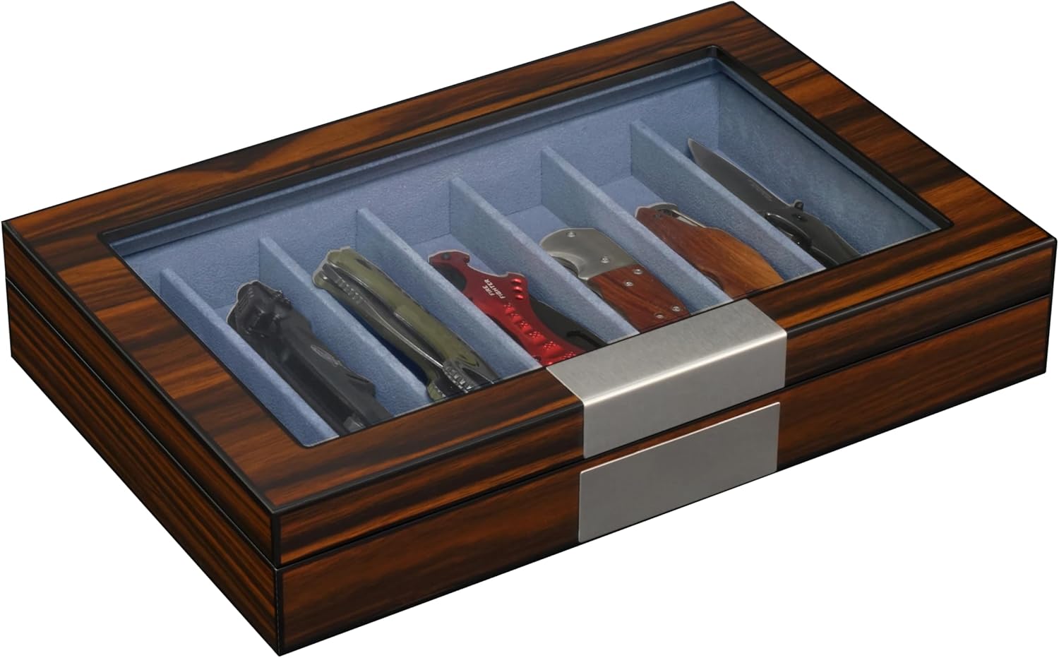 7-Compartment Walnut Wood Pocket Knife Holder