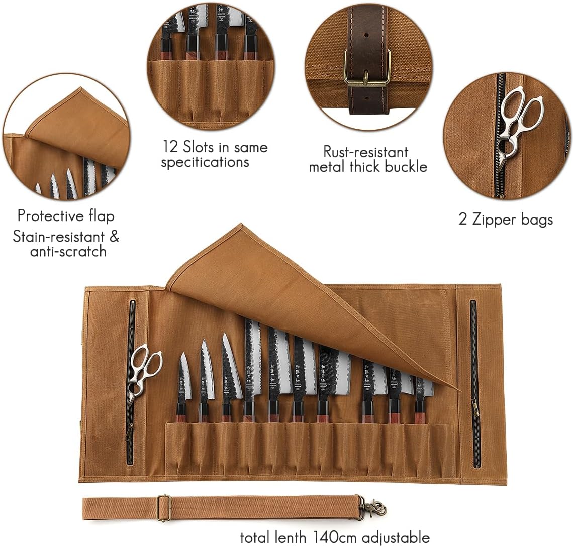 High-Quality Chefs Knife Roll Bag with Leather