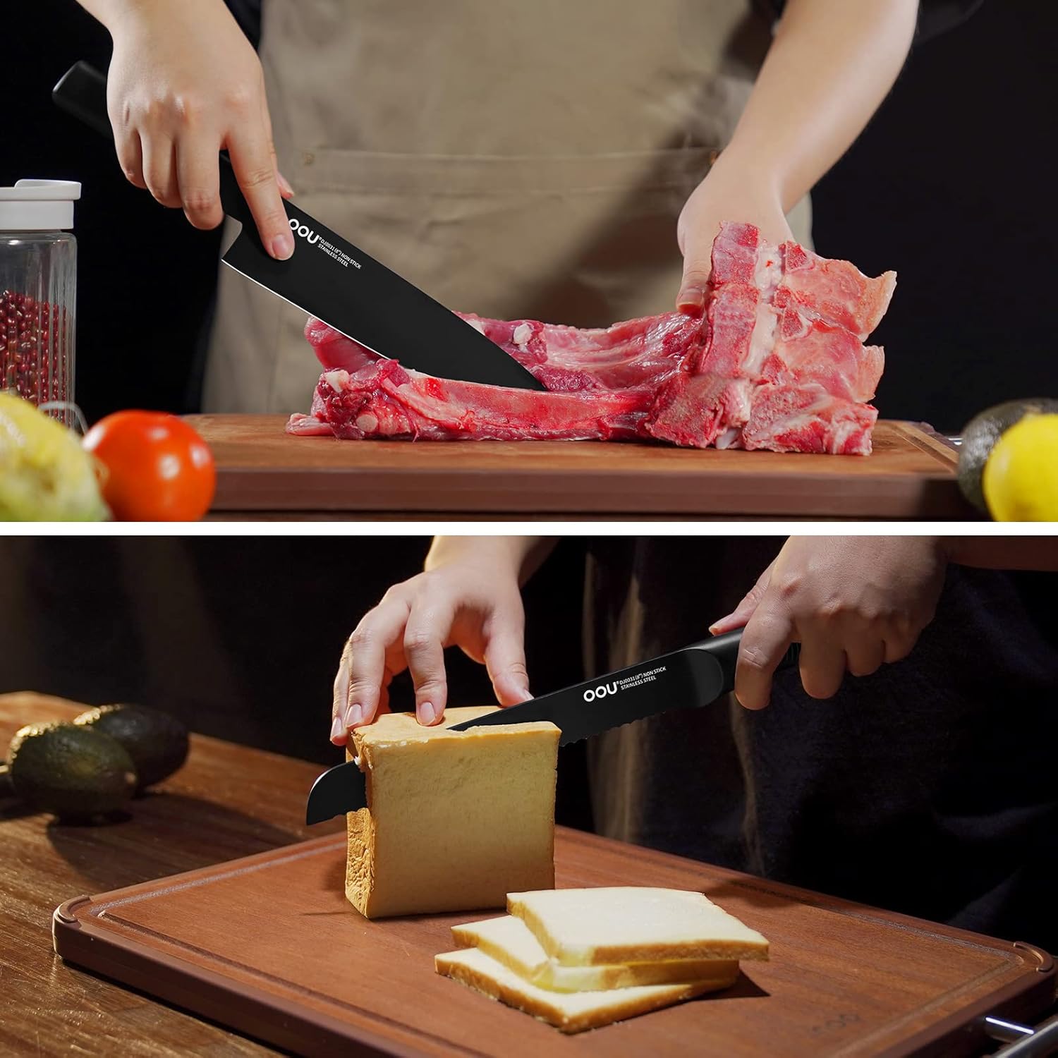 OOU 15 Piece Kitchen Knife Block Set with Sharpening