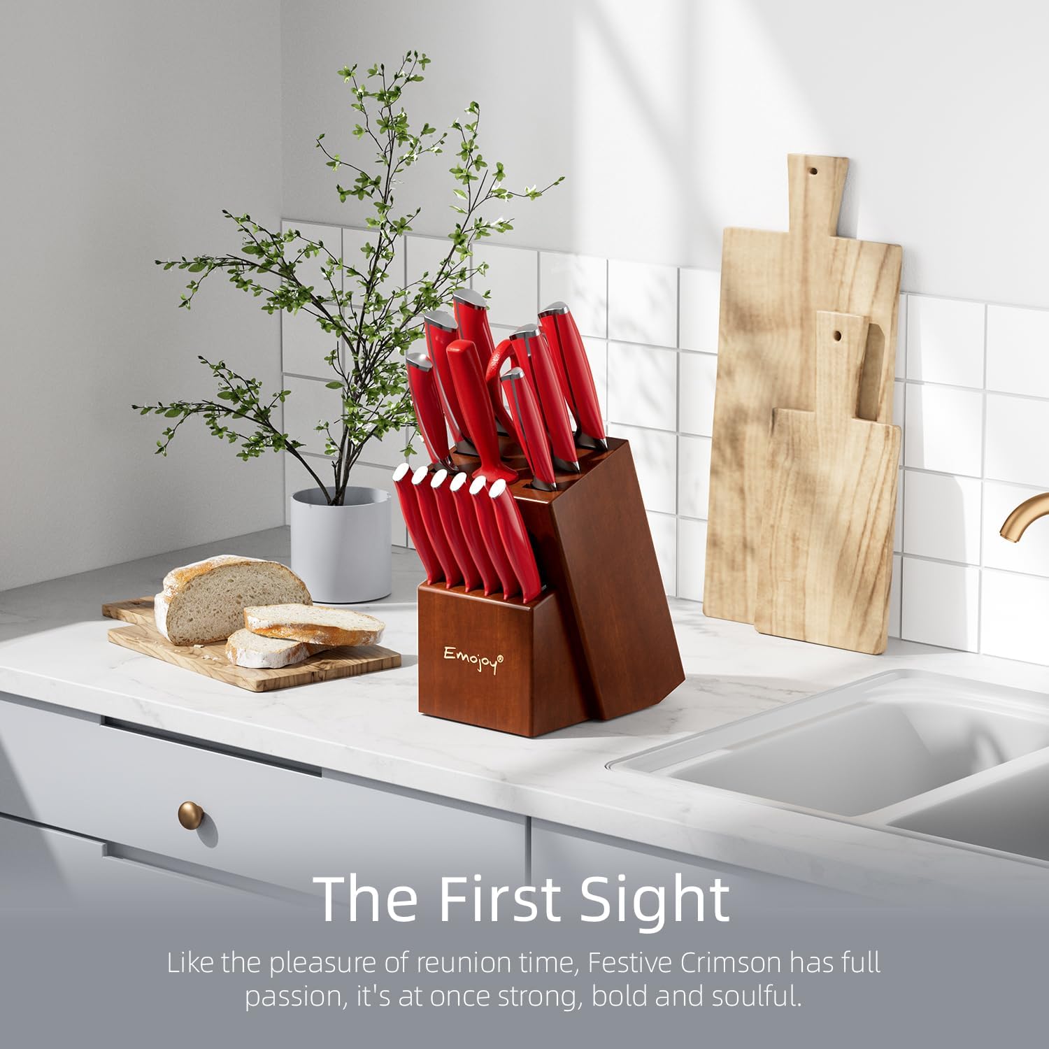 Emojoy 15-Piece Knife Set Red