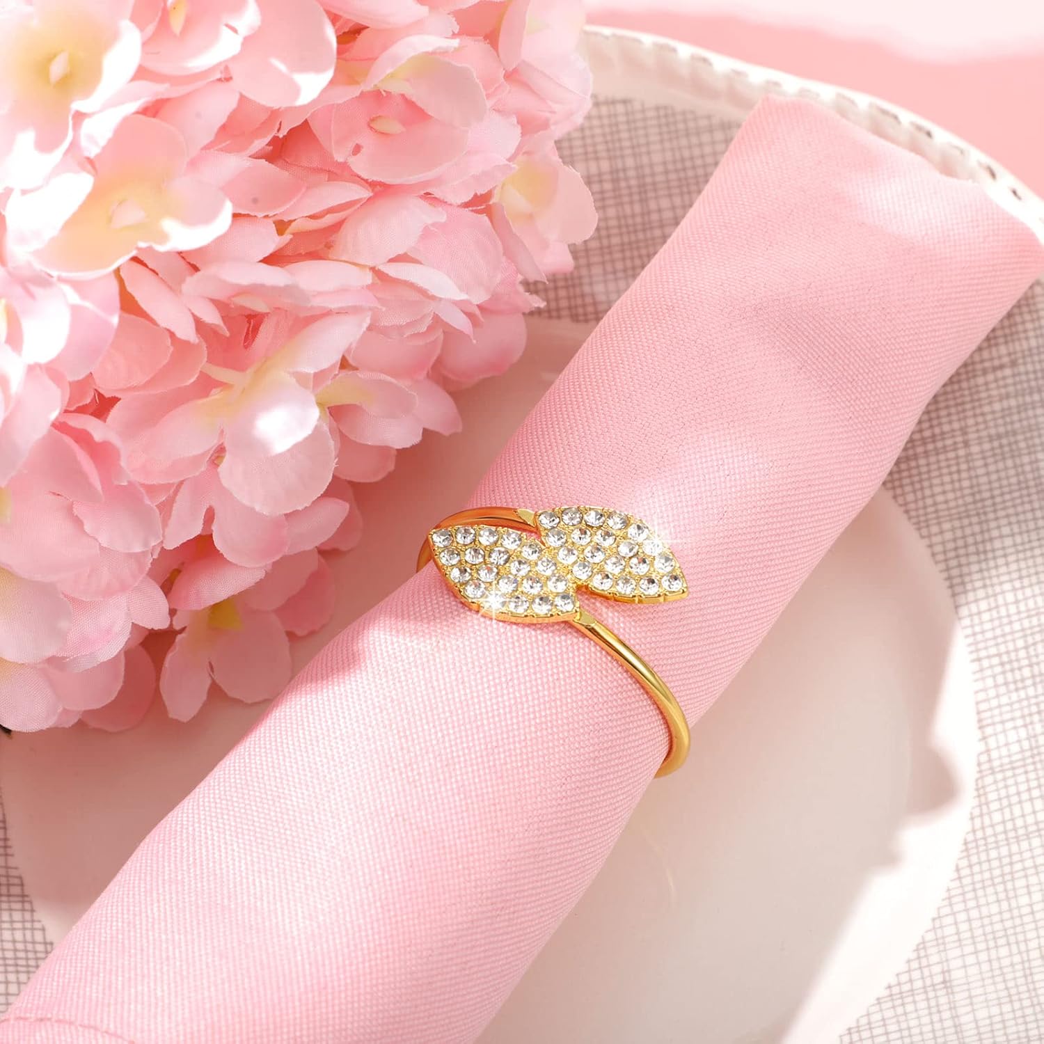 Hotop 100-Piece Gold Bling Napkin Rings Set Featuring Rhinestone Design