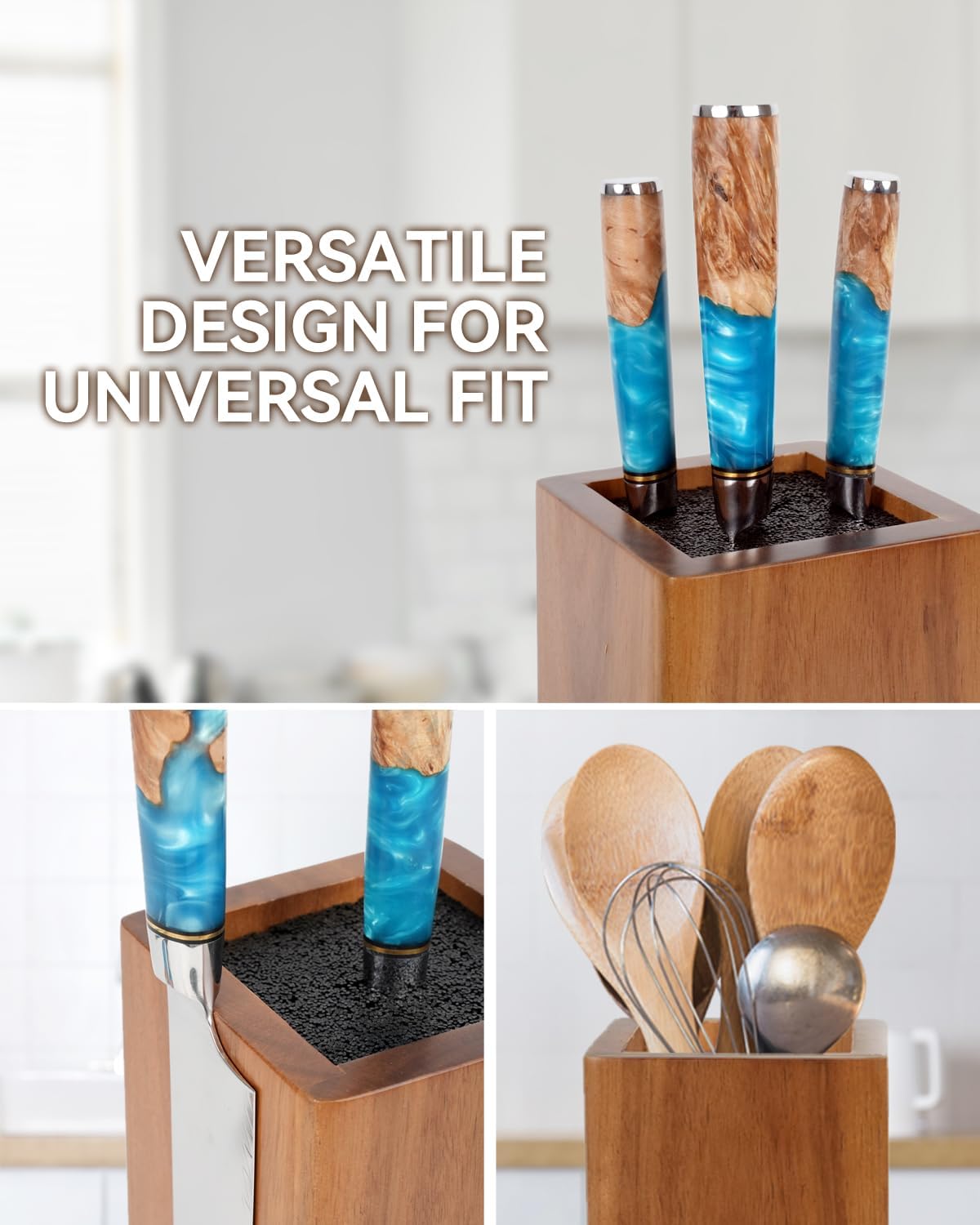 KUCHEASY Magnetic Knife Block 360 Rotating Wood Universal Knife Holder