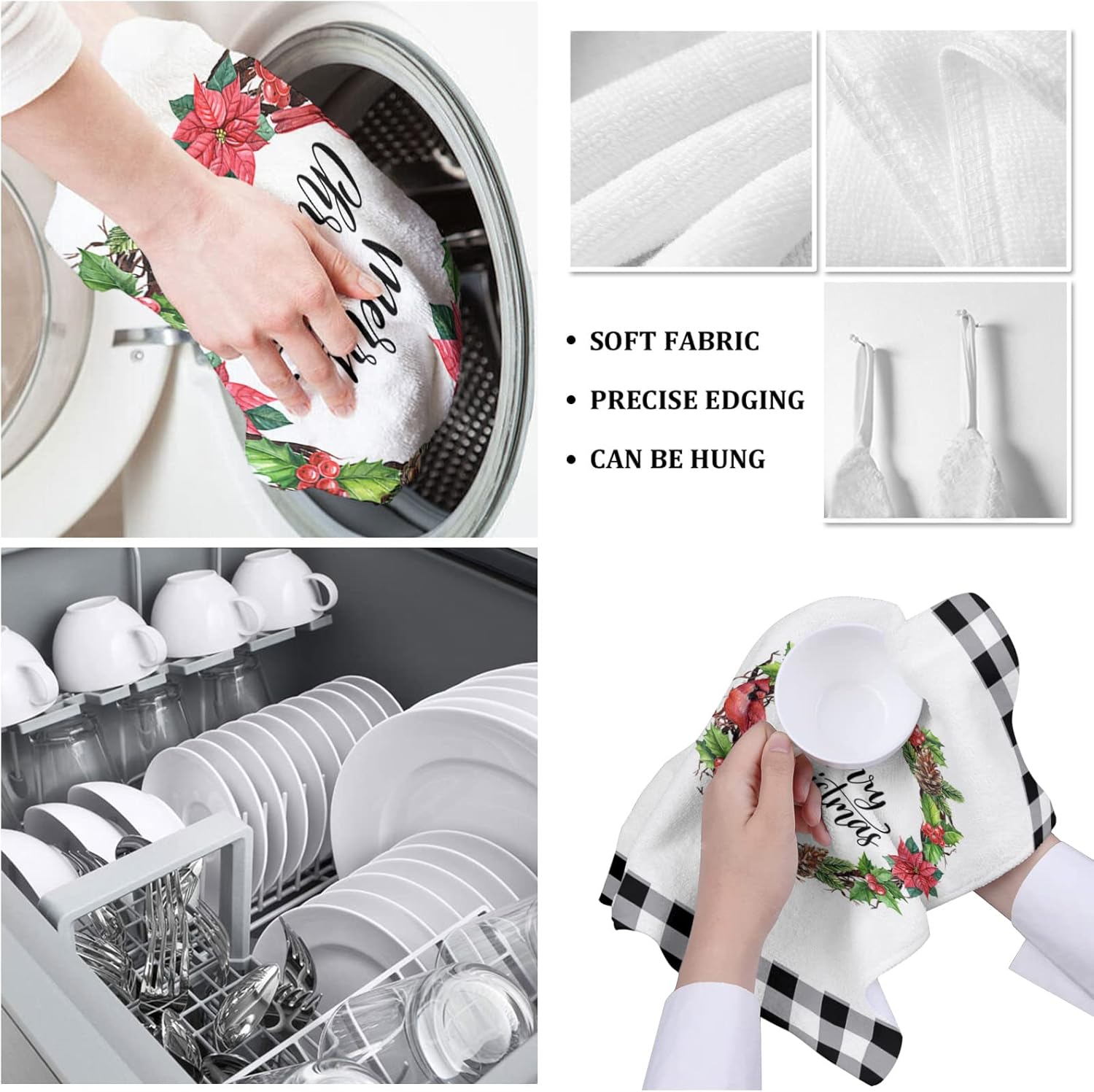 Winter Poinsettia Kitchen Towels Microfiber Absorbent Quick-Dry Eco-Friendly ZOE GARDEN