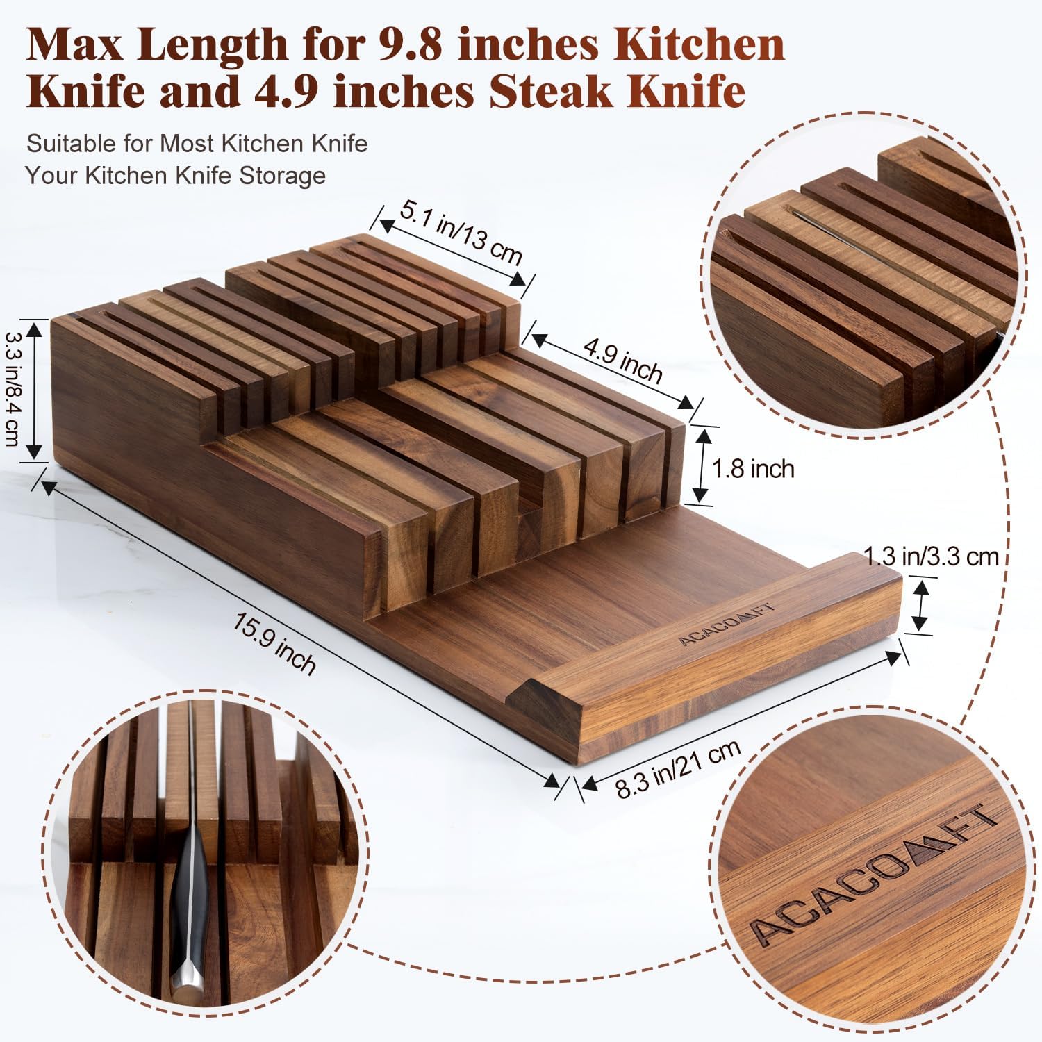 Acacomft In-Drawer Knife Block Up to 12 Knives