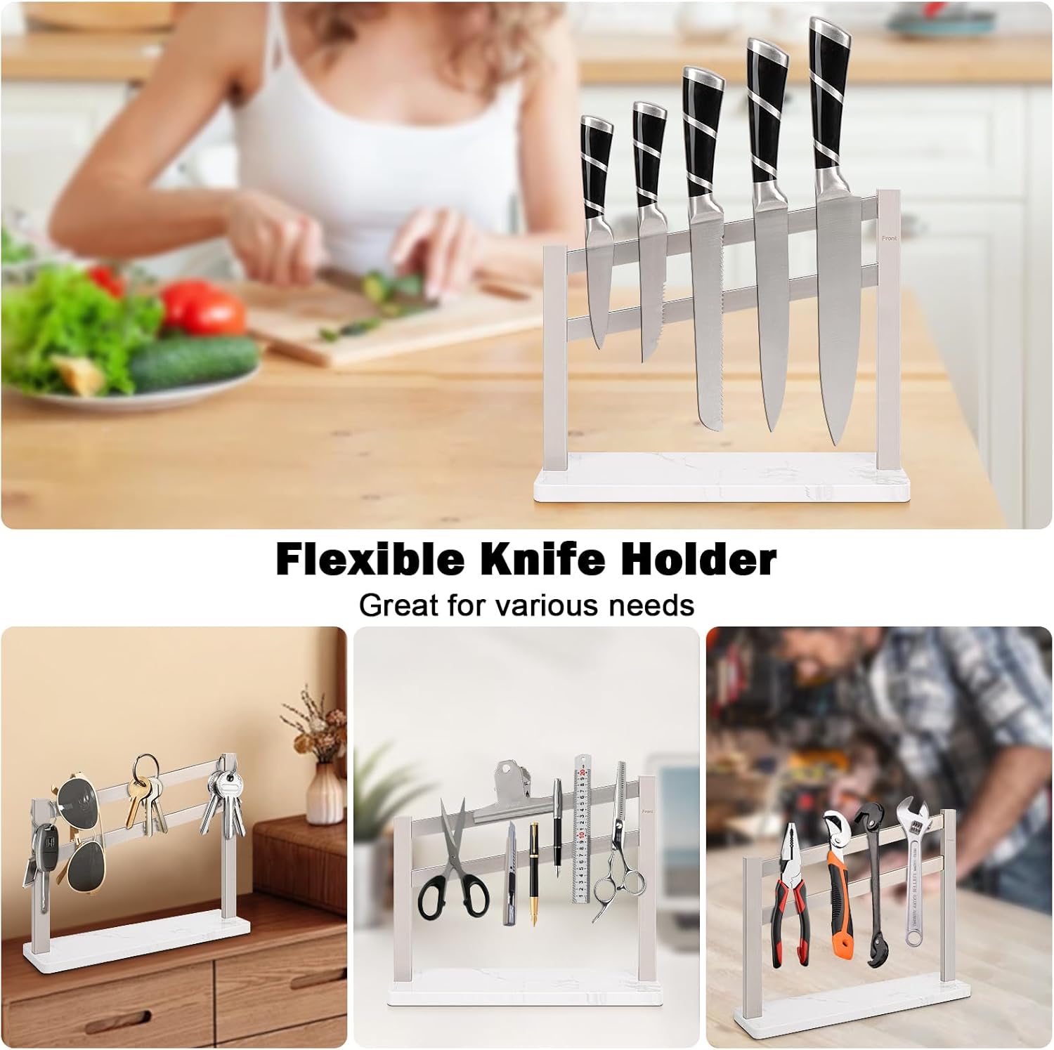Sturdy Stainless Steel Magnetic Knife Holder with Marble Base