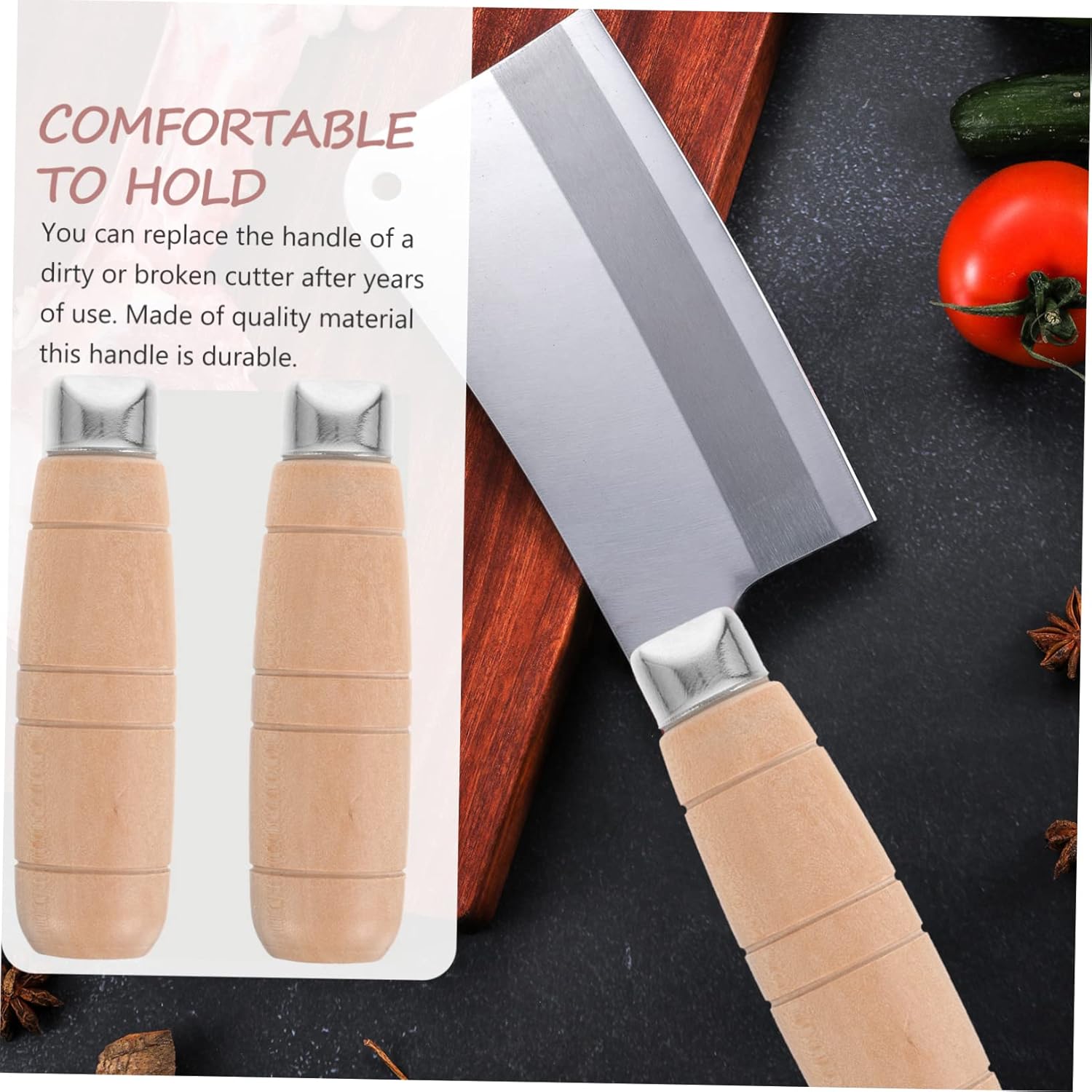 2 Set Reversible Solid-Wood Kitchen Knife Holder with Ergonomic Design