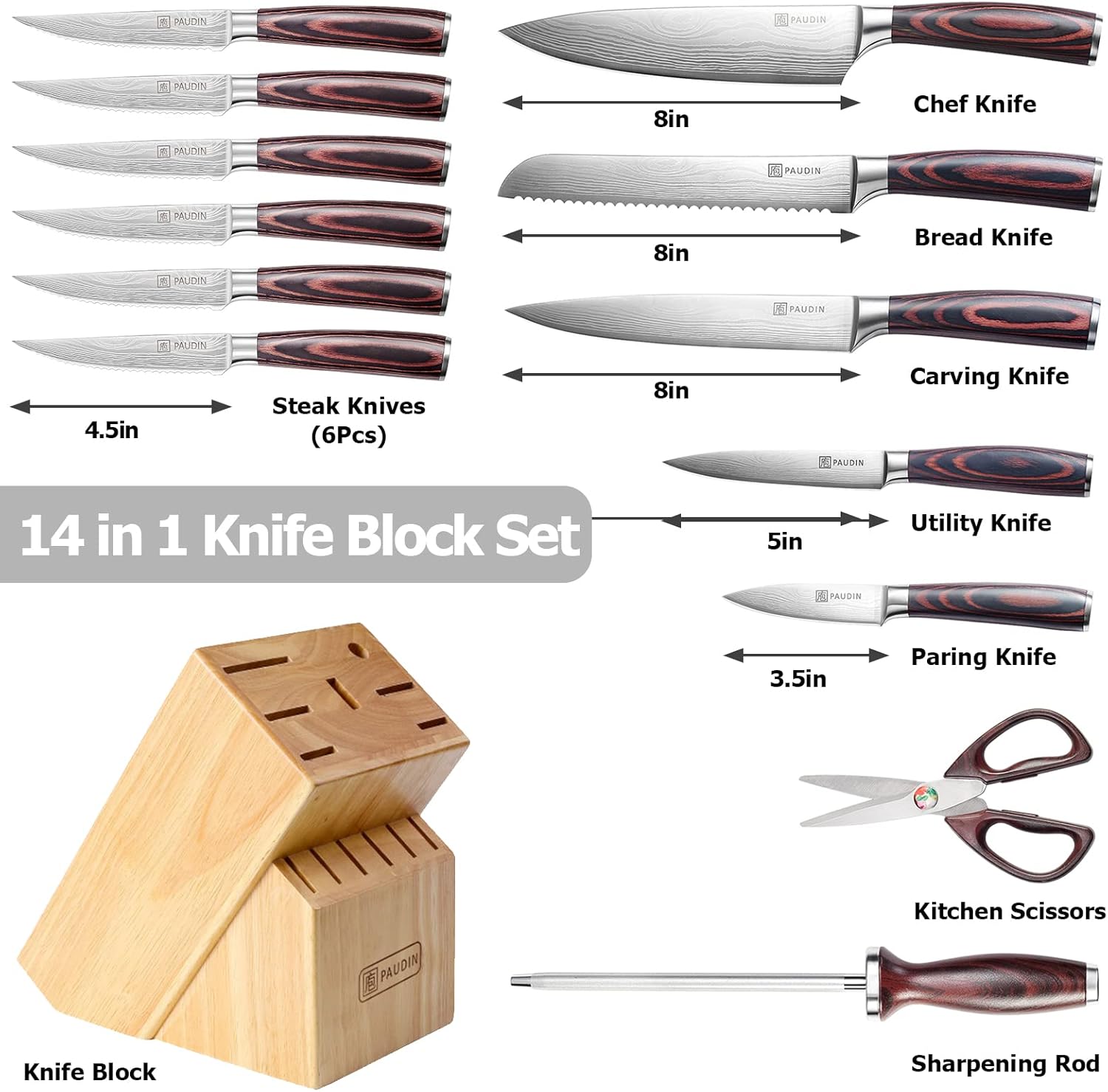 High-Quality Kitchen Knife Block Set 14-Piece German Stainless Steel Kitchen Gadgets