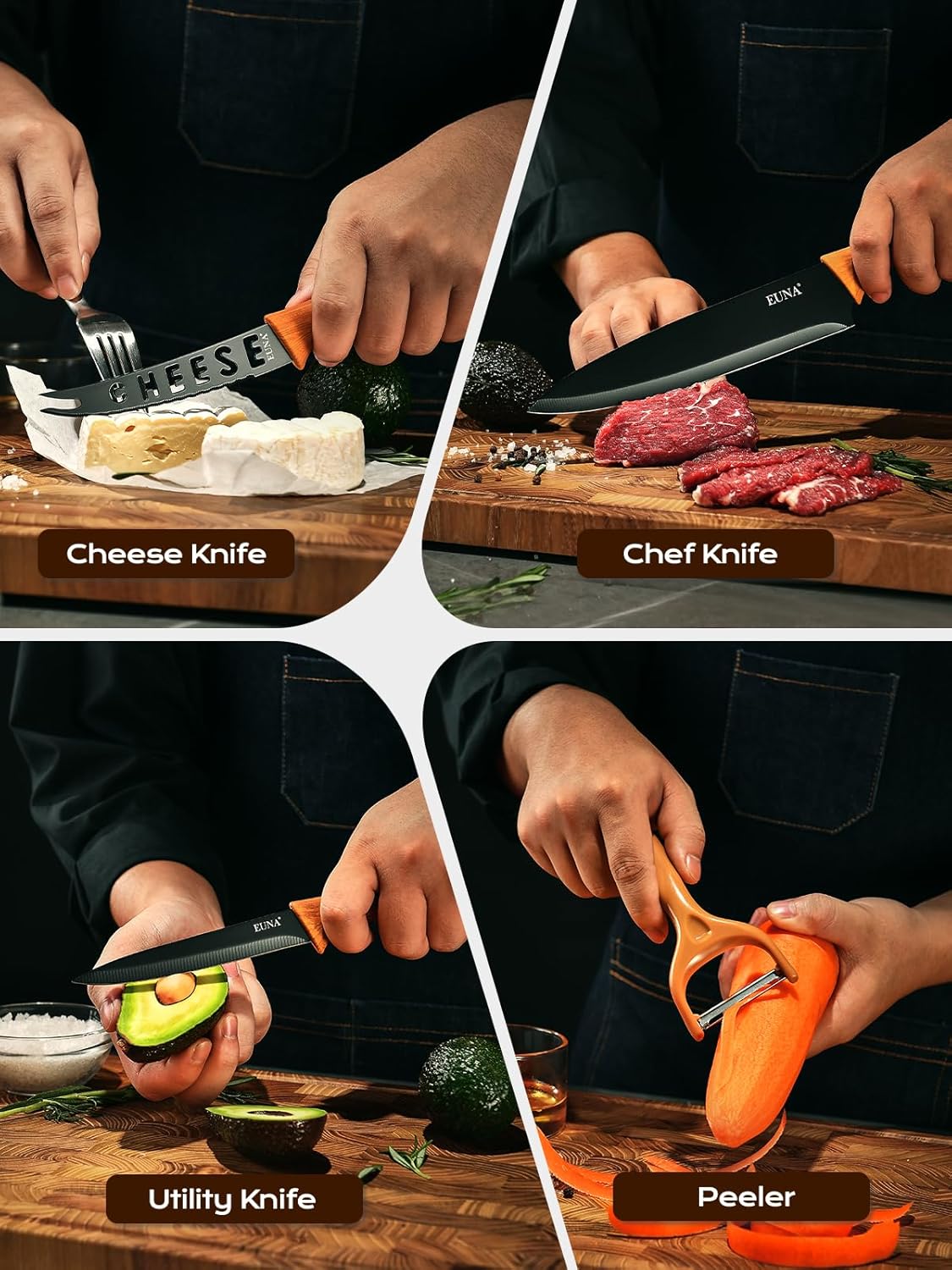 EUNA Premium Knives Set for a Sharp Rust-Resistant Edge