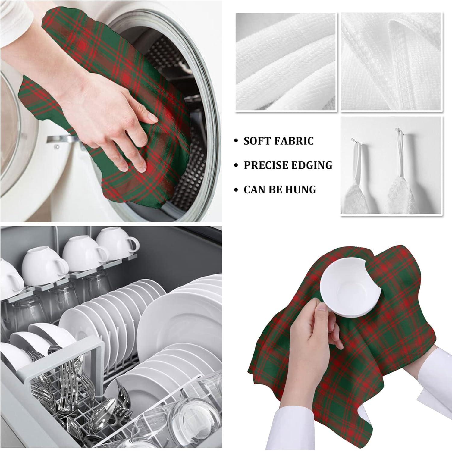 ZOE GARDEN Red Green Plaid Kitchen Towels