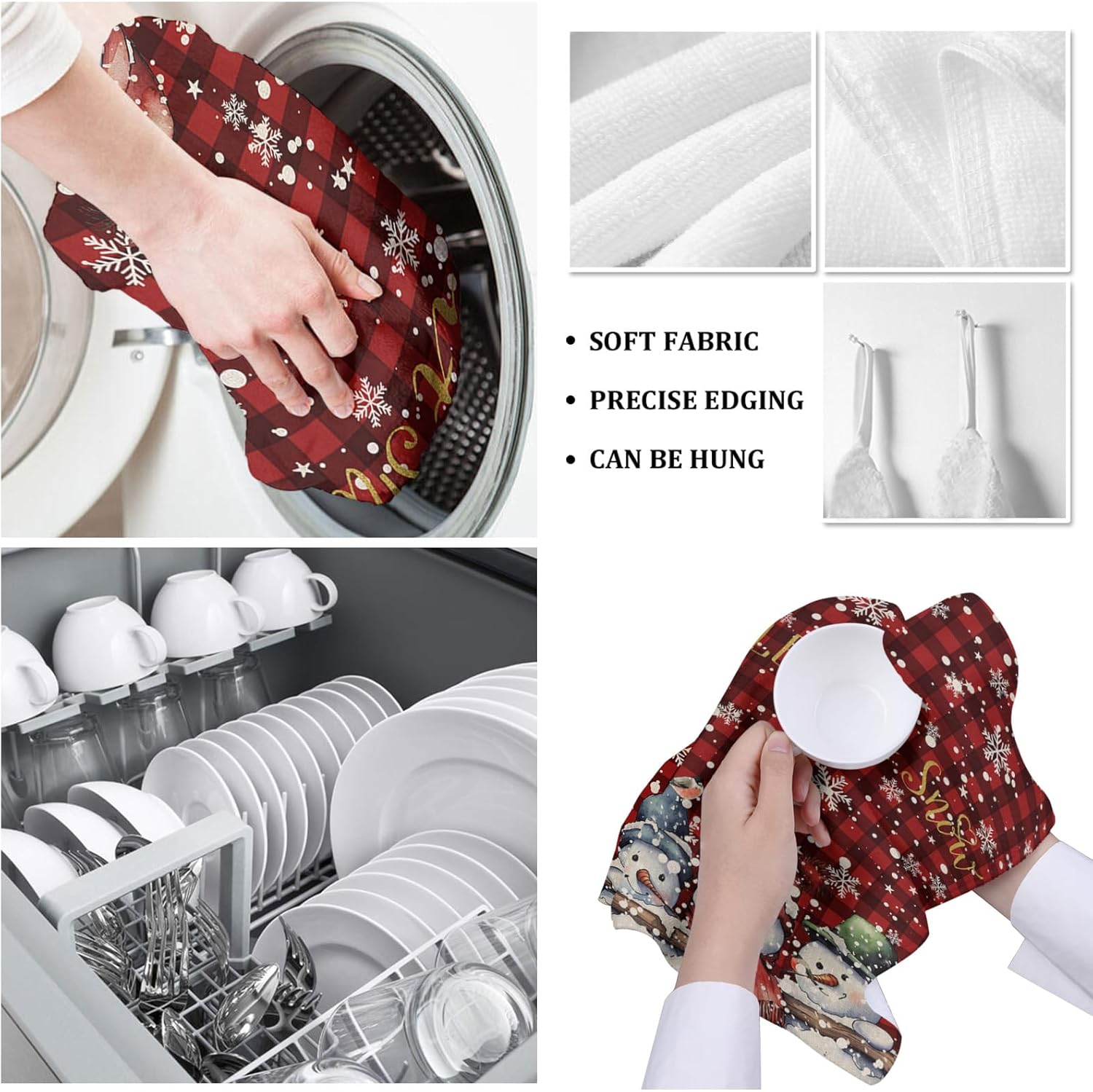 ZOE GARDEN Christmas Kitchen Towels Red Plaid 2-Pack Quick Dry Machine Washable