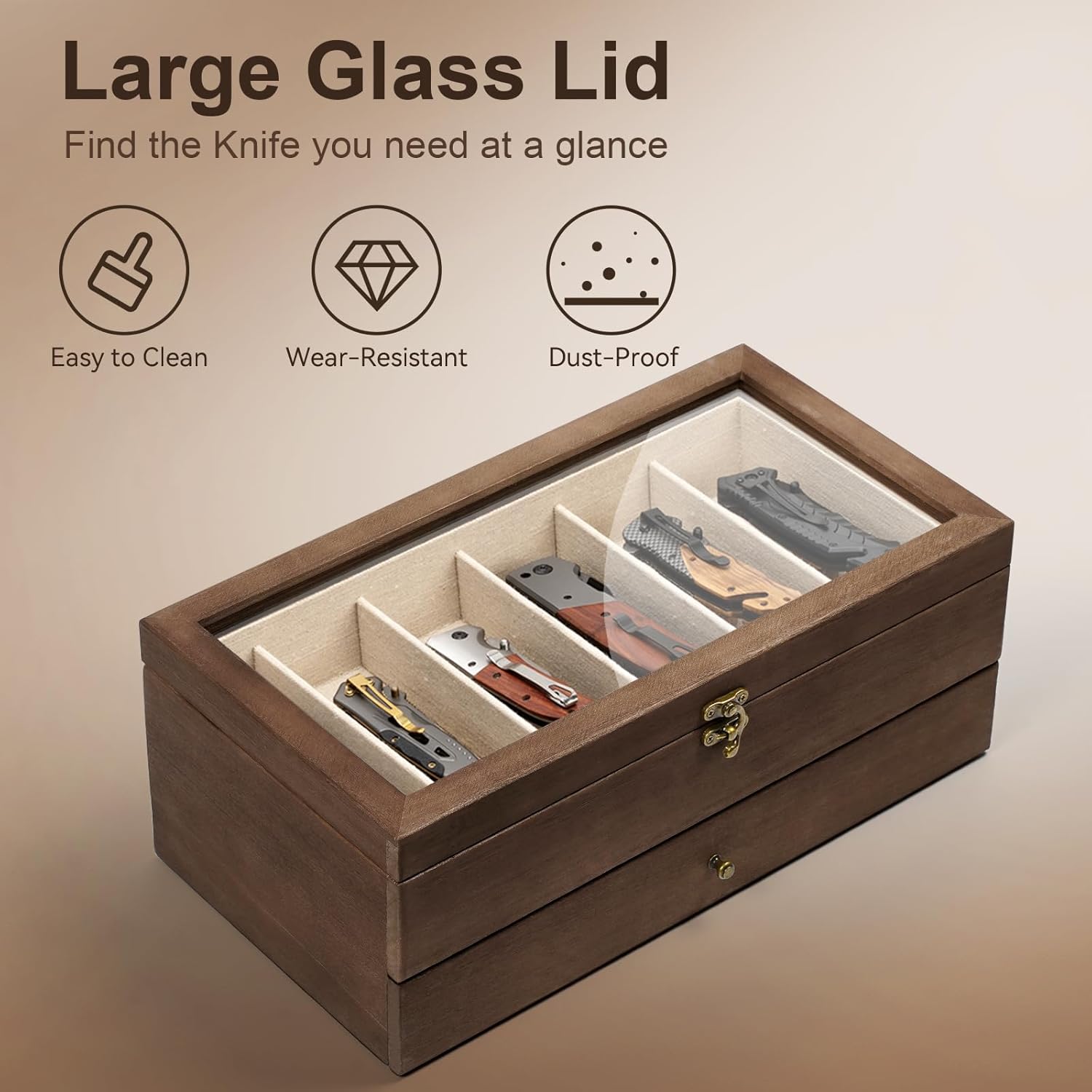 Beautiful Wooden Knife Display Case with 9 Knives