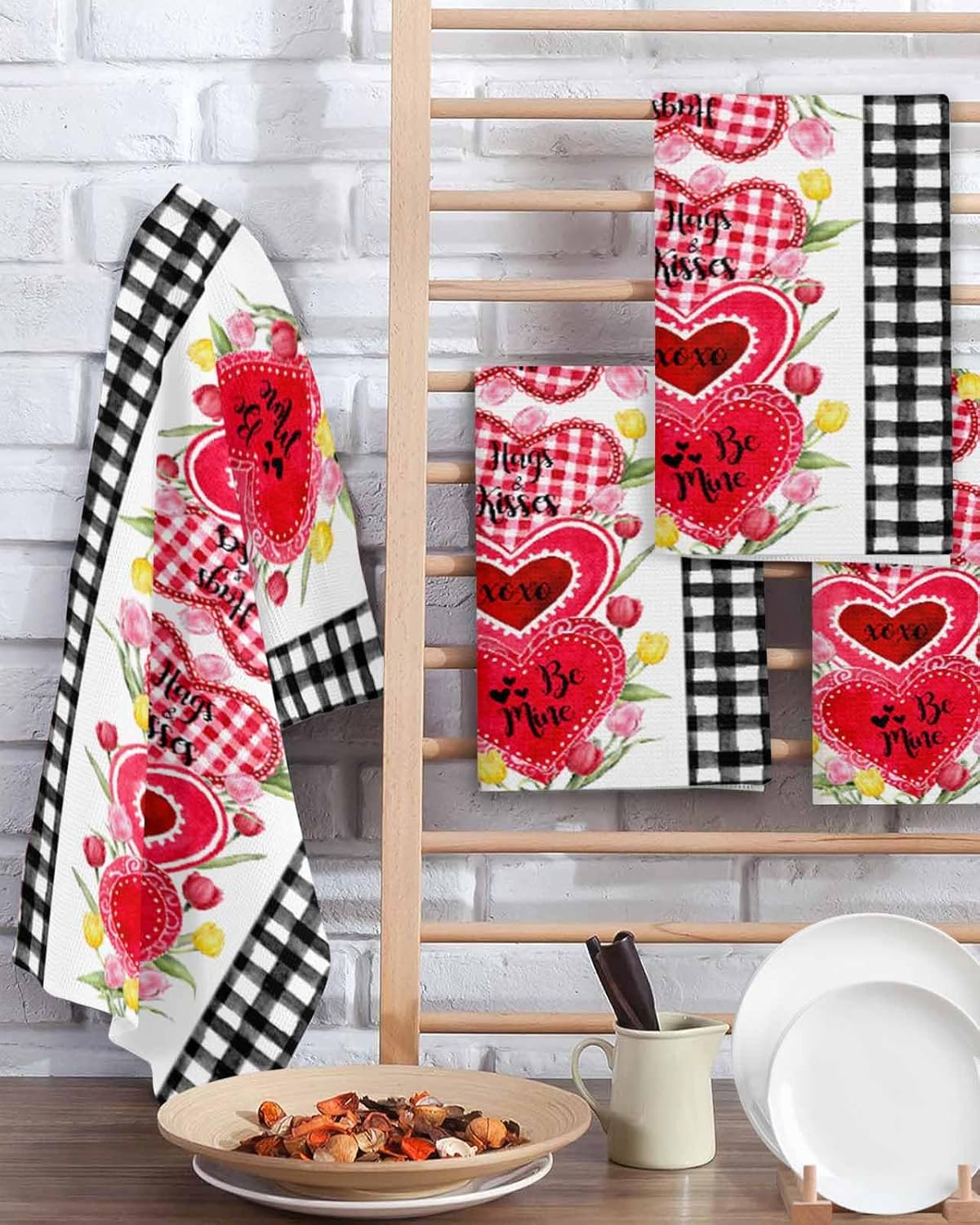 Valentines Day Waffle Kitchen Hand Towels Set of 3