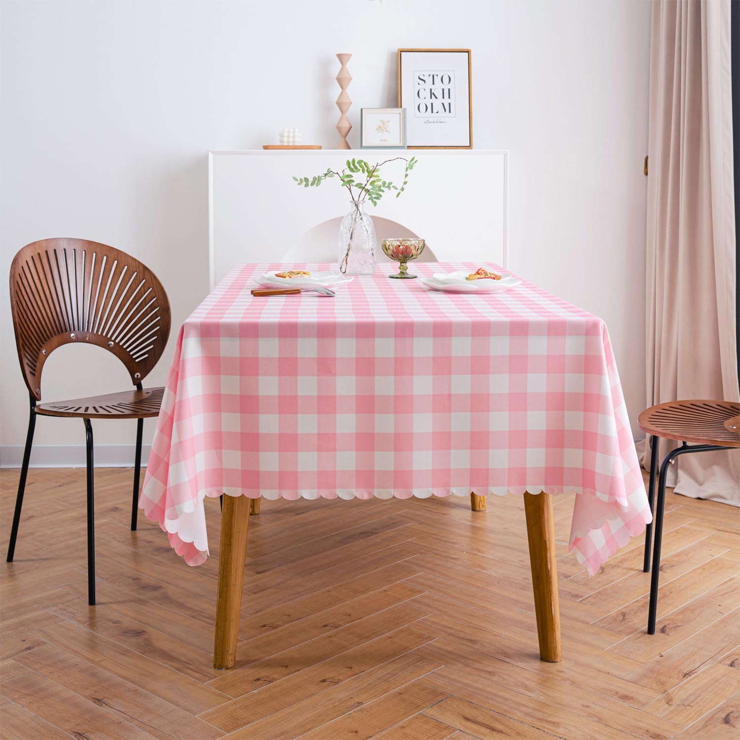 Elegant Pink Gingham Tablecloth for Cozy Kitchen Settings