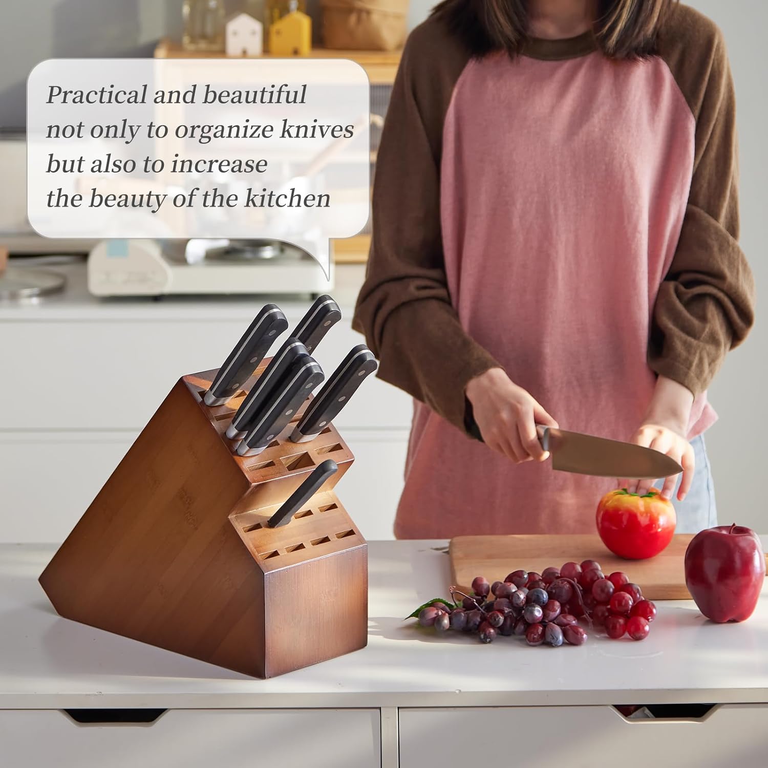 Kitsanery Bamboo Knife Block 19 Slot Organizer Knife Not Included