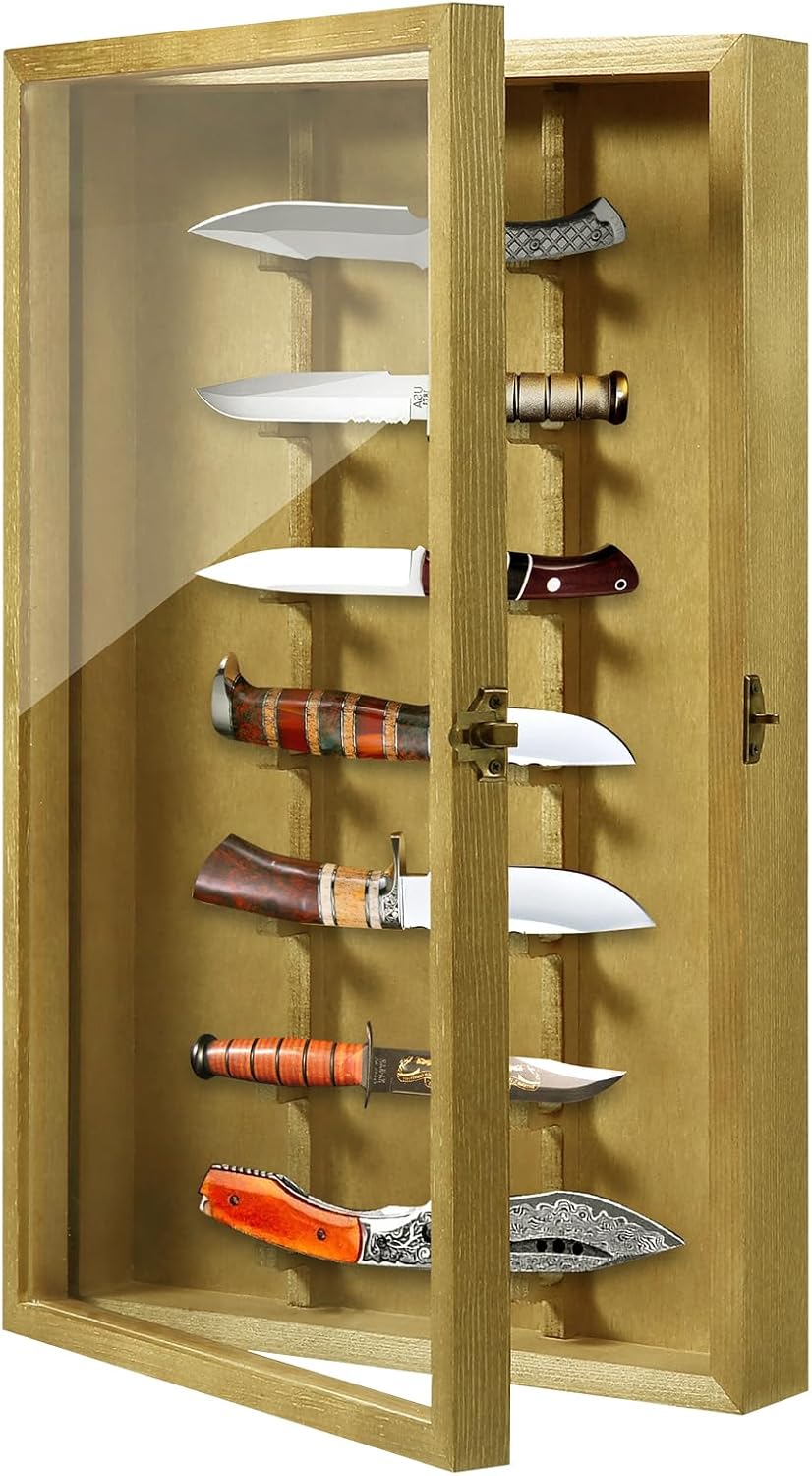 Triceratops Wooden Knife Display Stand with Lockable Acrylic Door