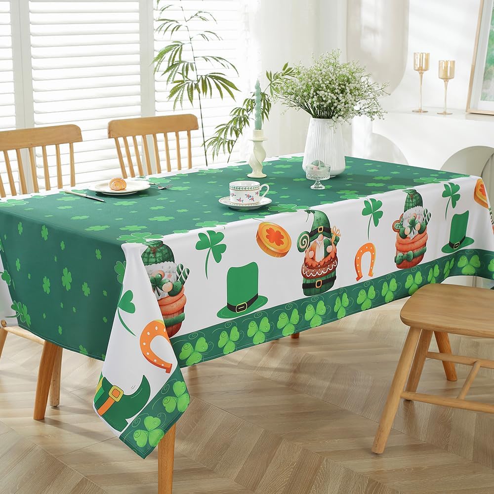 St Patricks Shamrock Tablecloth Rectangle 60x120 Inch Durable Washable
