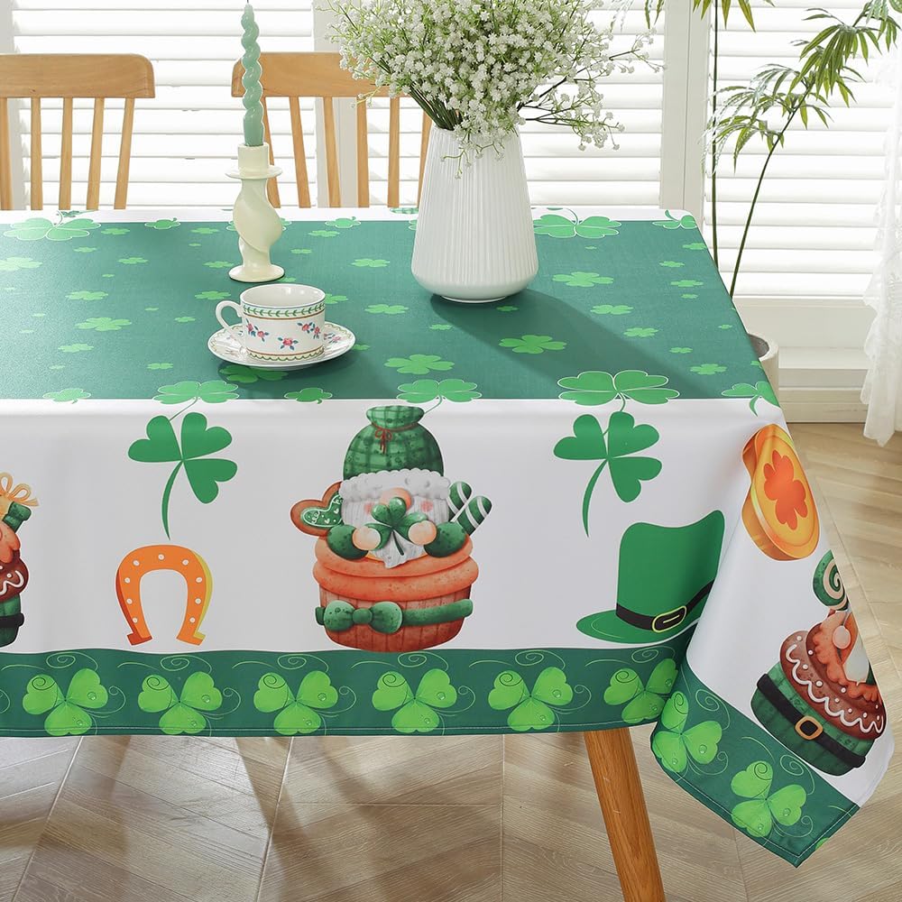 St Patricks Shamrock Tablecloth Rectangle 60x120 Inch Durable Washable
