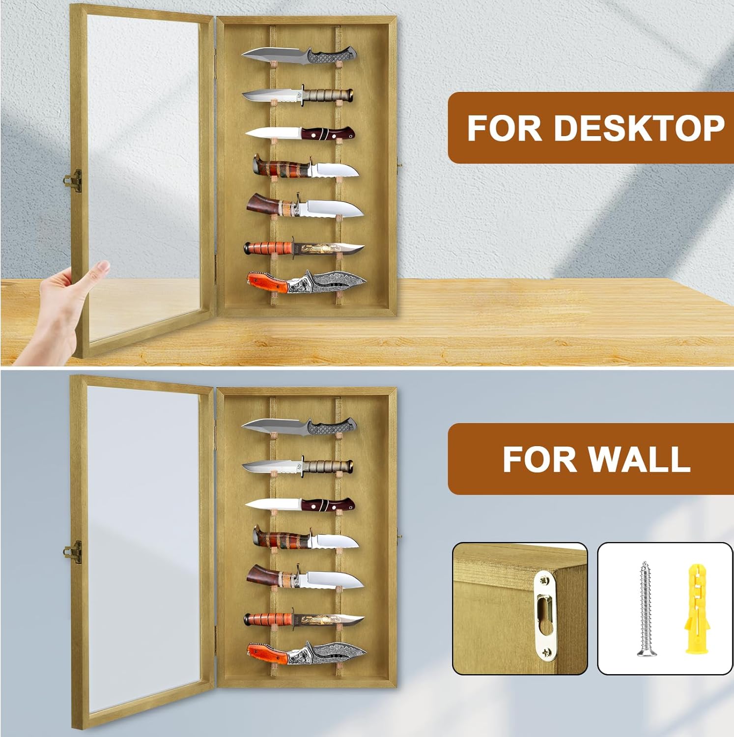 Triceratops Wooden Knife Display Stand with Lockable Acrylic Door