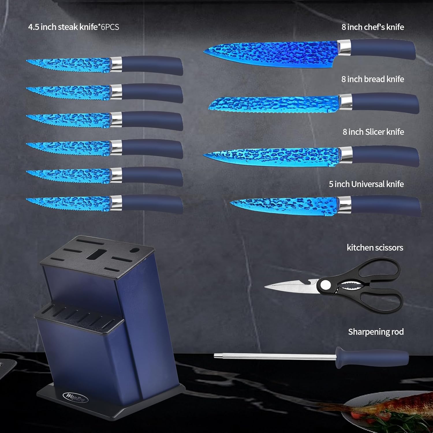 Rainbow Kitchen knife set 14-Piece Non-Stick Set Features