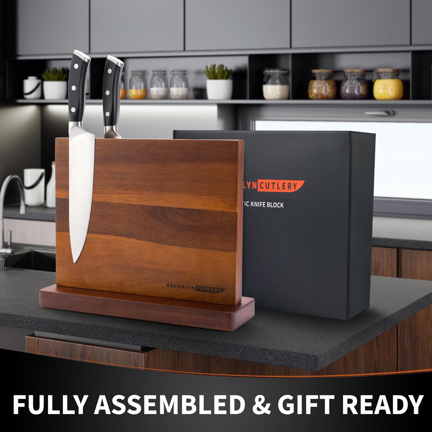 12-Piece Magnetic Acacia Wood Knife Block Durable Kitchen Gadget with 10 Knives
