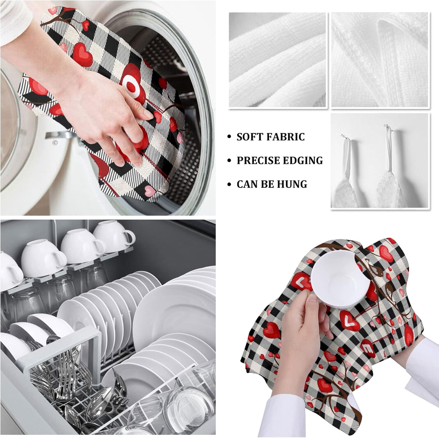Love-Tree Plaid Kitchen Towels - Saint Valentines Day Design - 4 x 18x28 inch