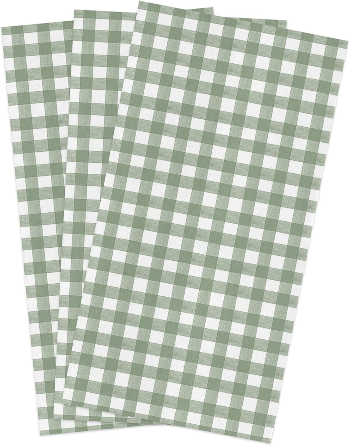 ZOE GARDEN Sage Green Kitchen Towels 18x28 Buffalo Plaid Check