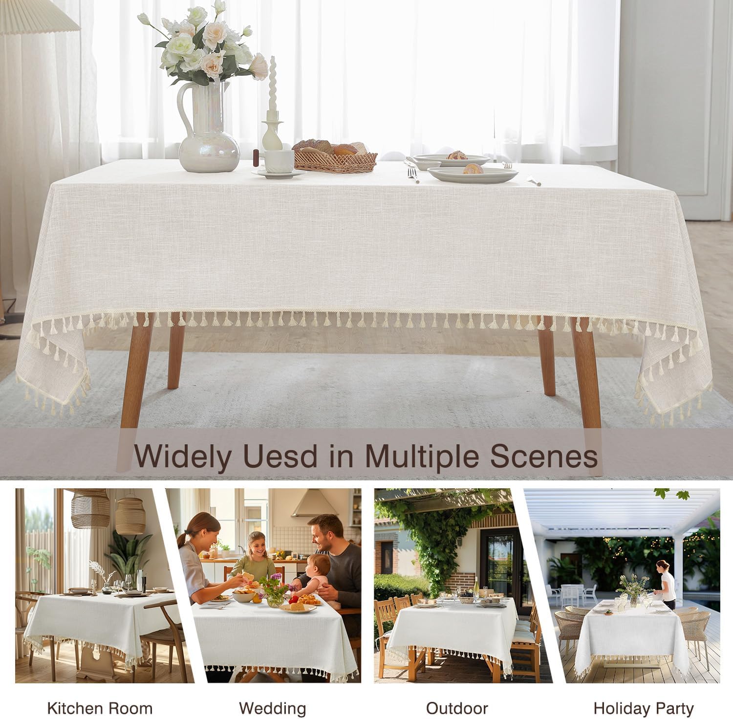 Sturdy Ivory Tablecloth for Kitchen Dining Entertaining