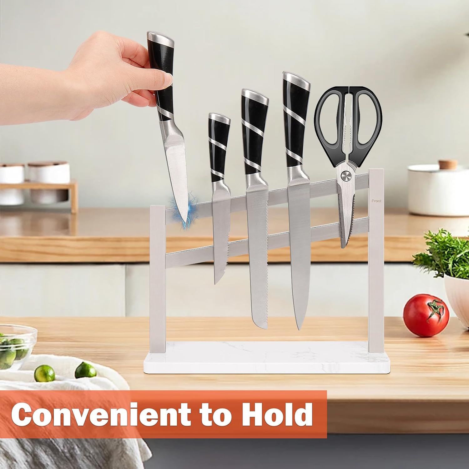 Sturdy Stainless Steel Magnetic Knife Holder with Marble Base