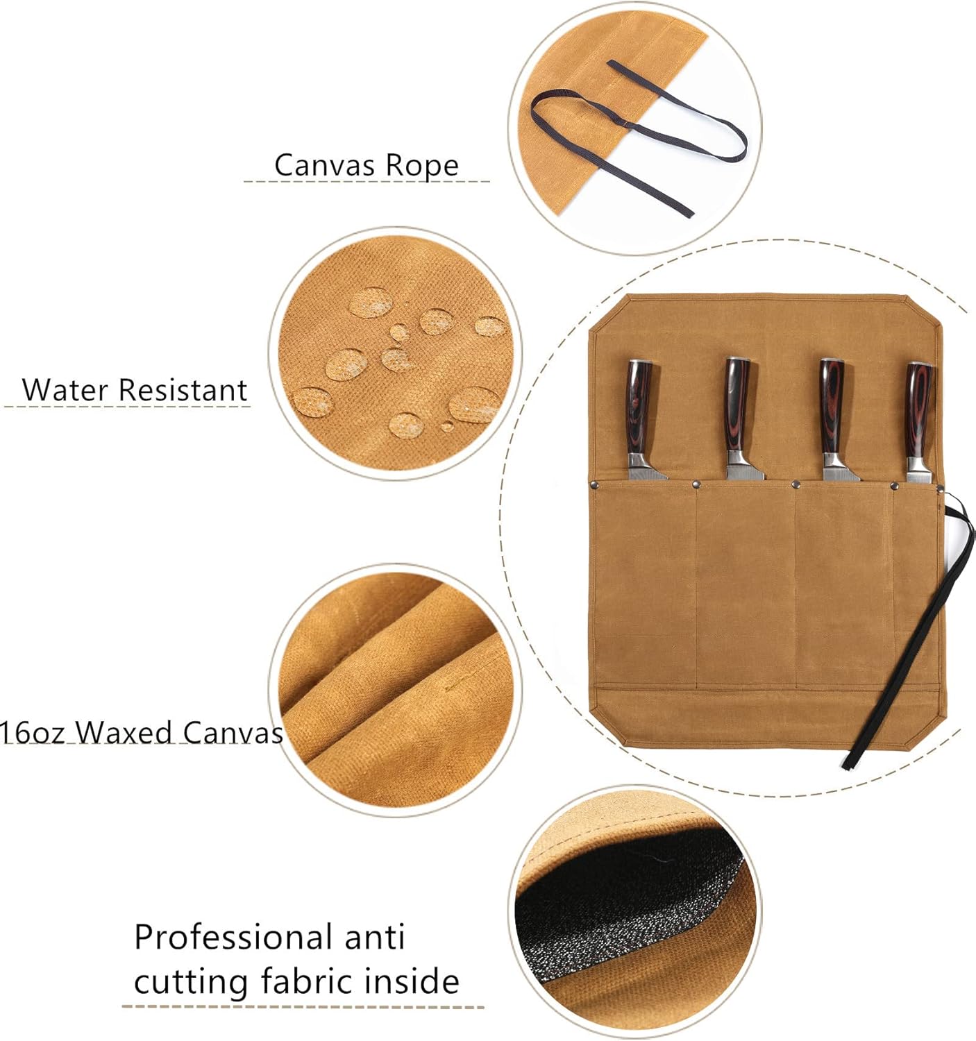 Denifiter Professional Chefs knife roll with anti-cutting fabric inside