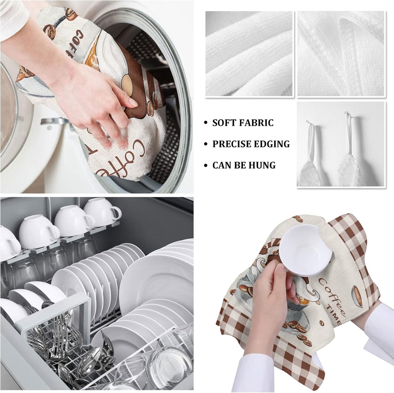 Professionally Designed ZOE GARDEN Coffee Gnomes Kitchen Towels Durable Washable