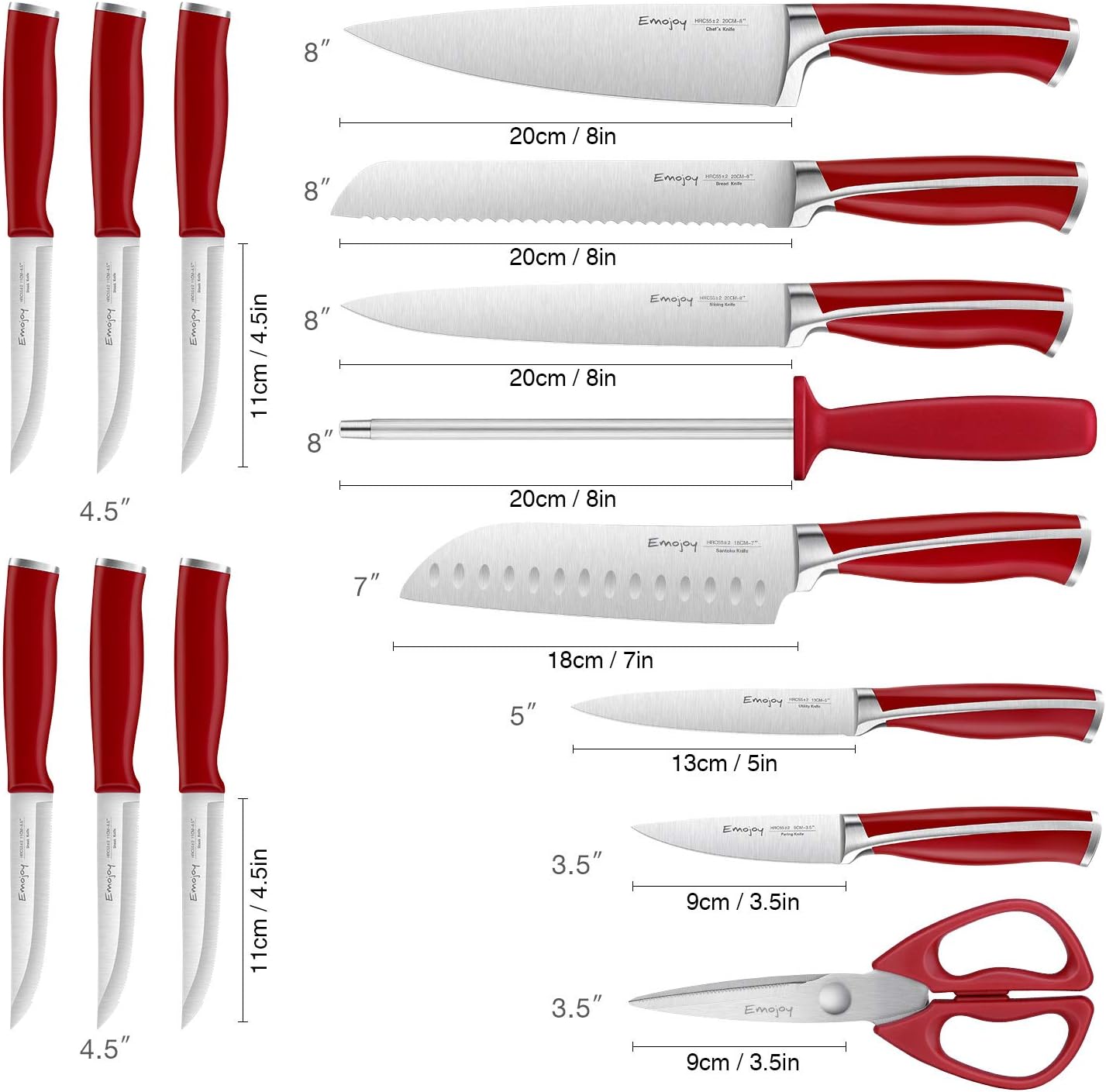 Emojoy 15-Piece Knife Set Red