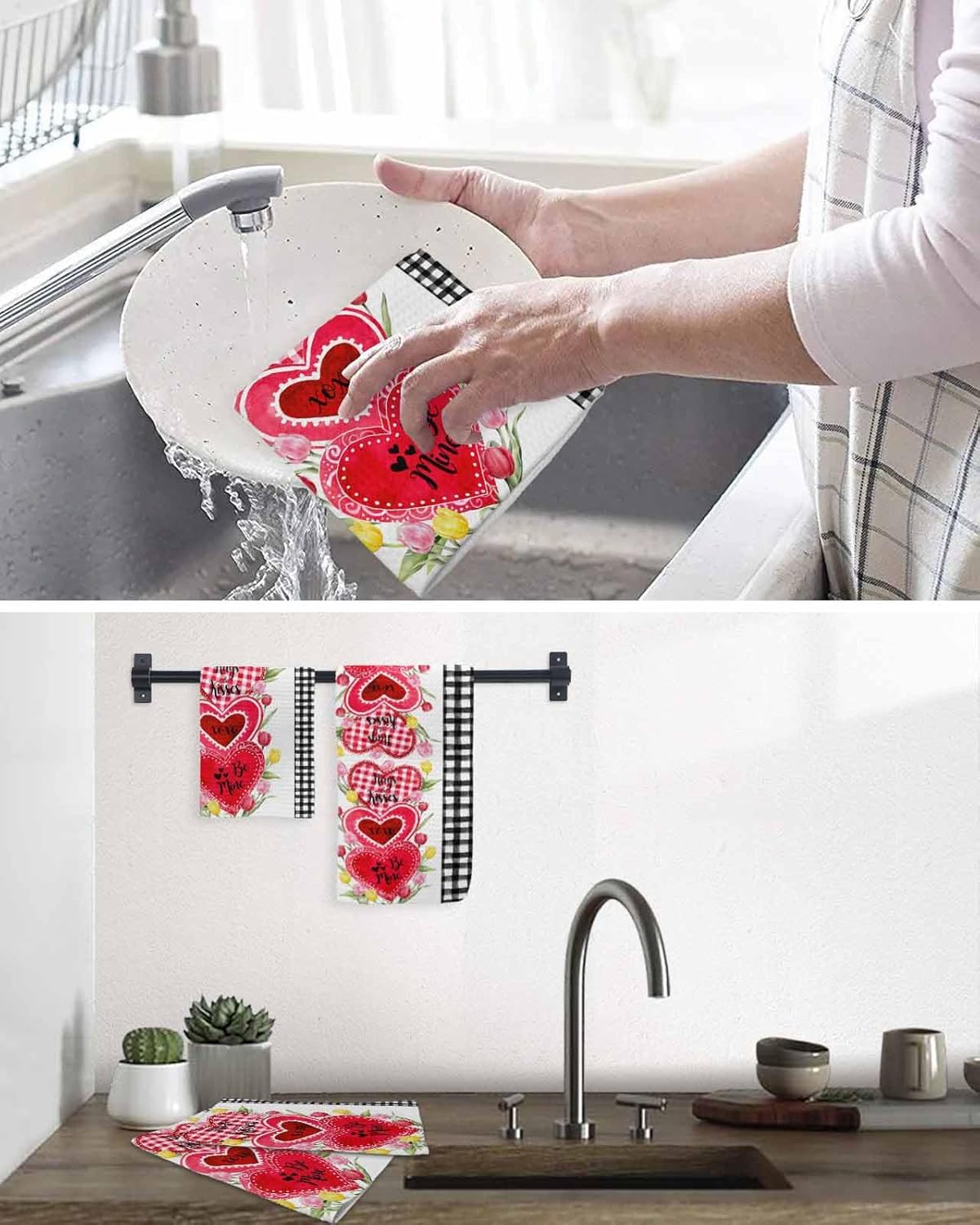 Valentines Day Waffle Kitchen Hand Towels Set of 3