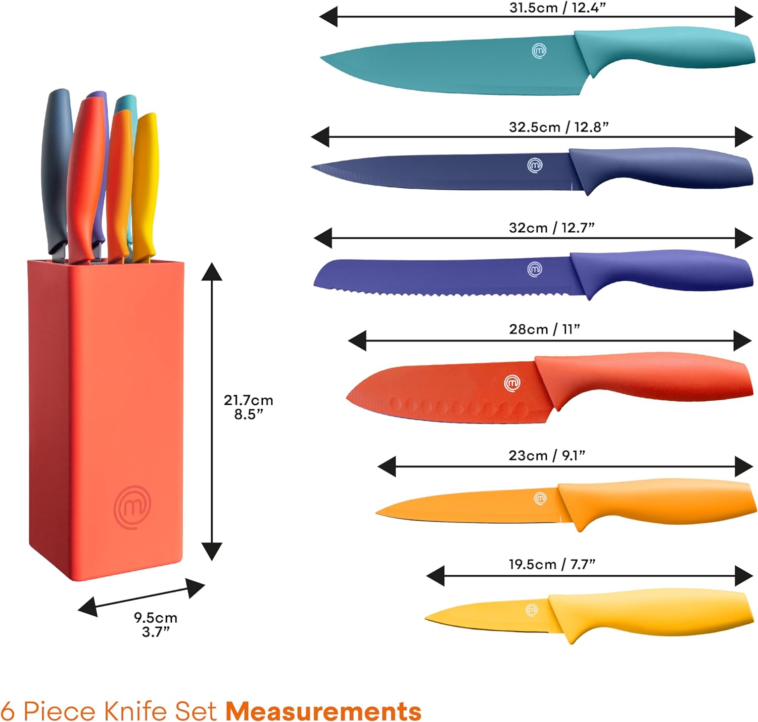 MasterChef Knife Block Set of 6 Professional Kitchen Knives