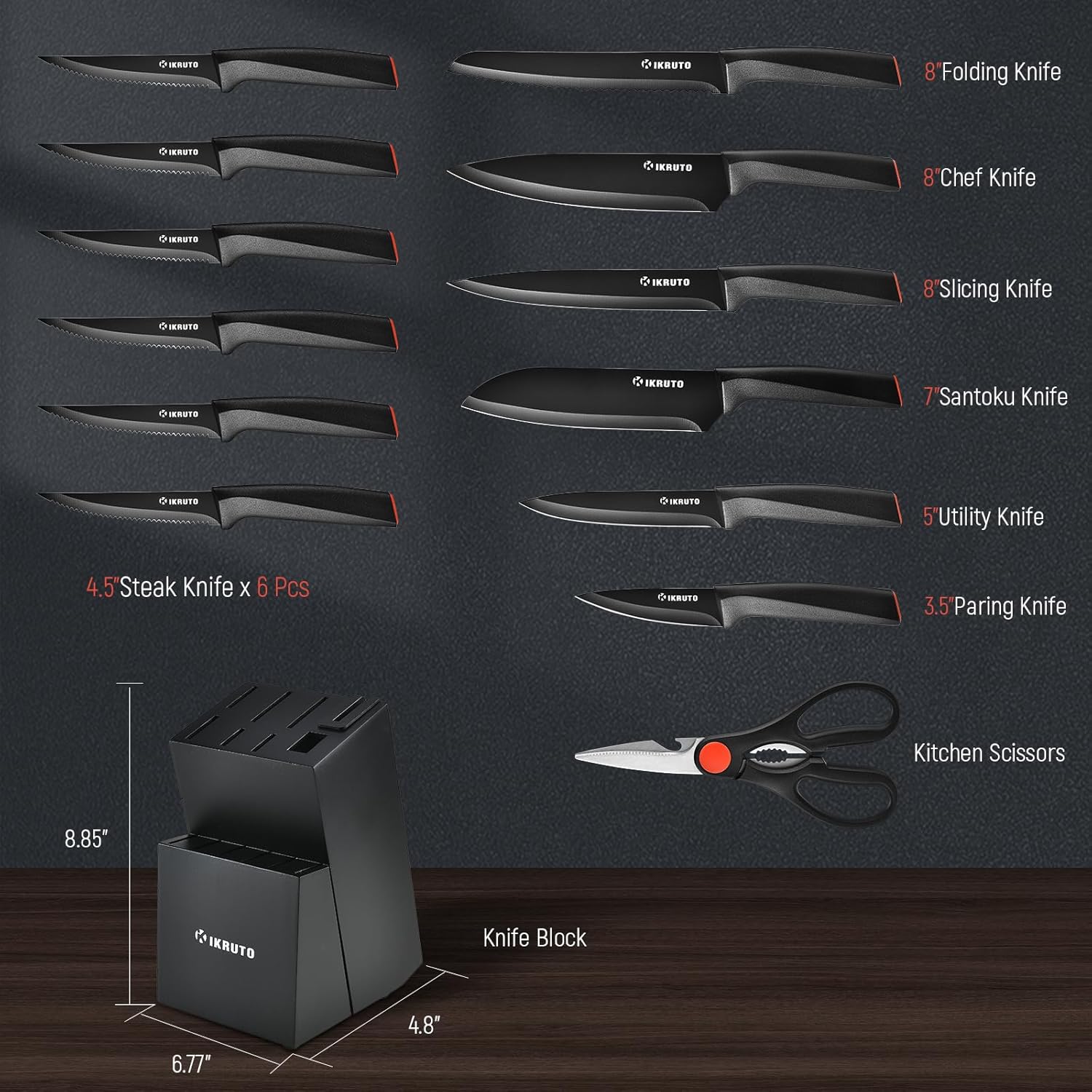 15-Piece Professional Kitchen Knife Set with Block and Sharpener