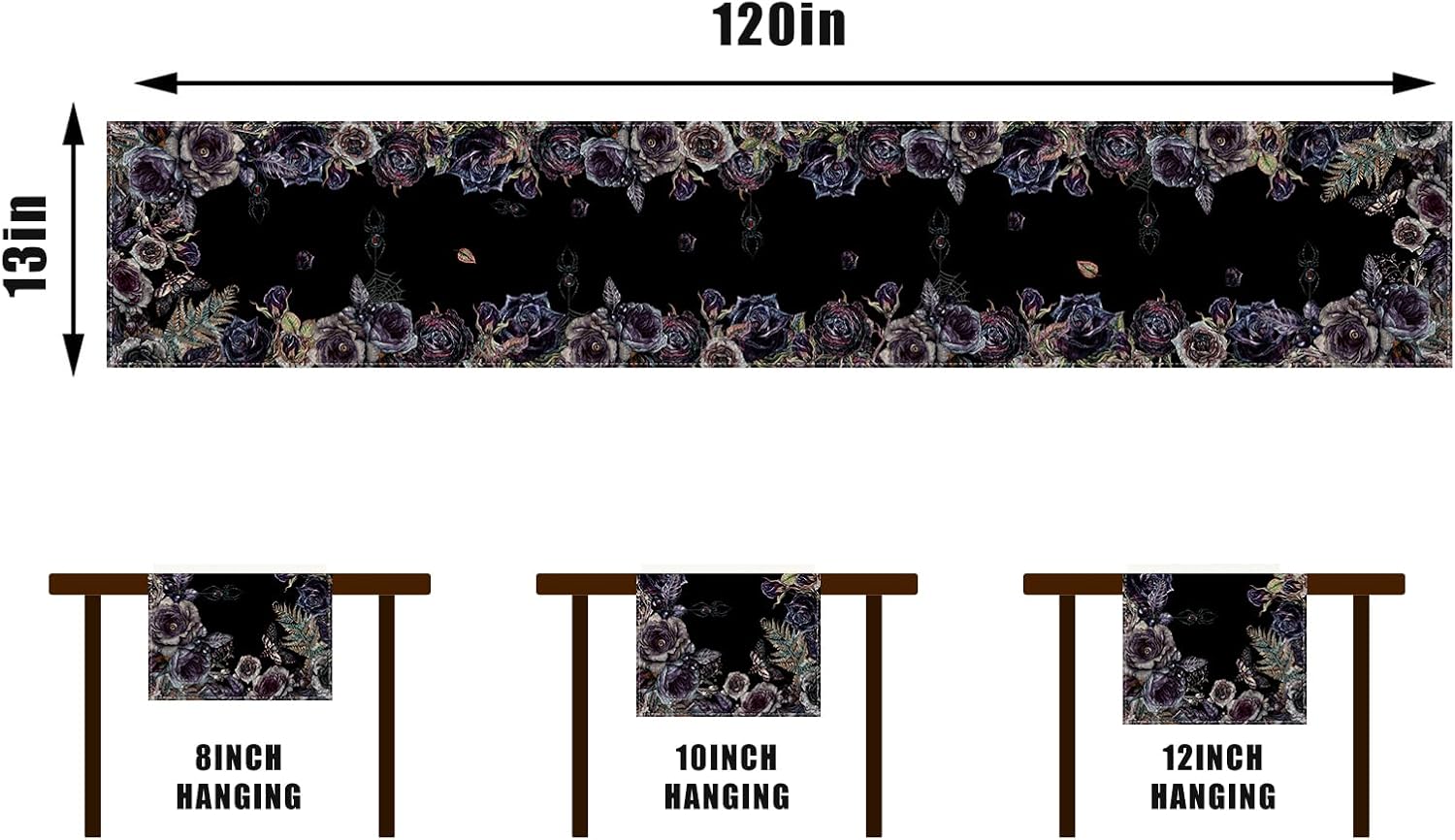Rvsticty Halloween Table Runner Creative Skull Roses Tablecloth for Home Kitchen
