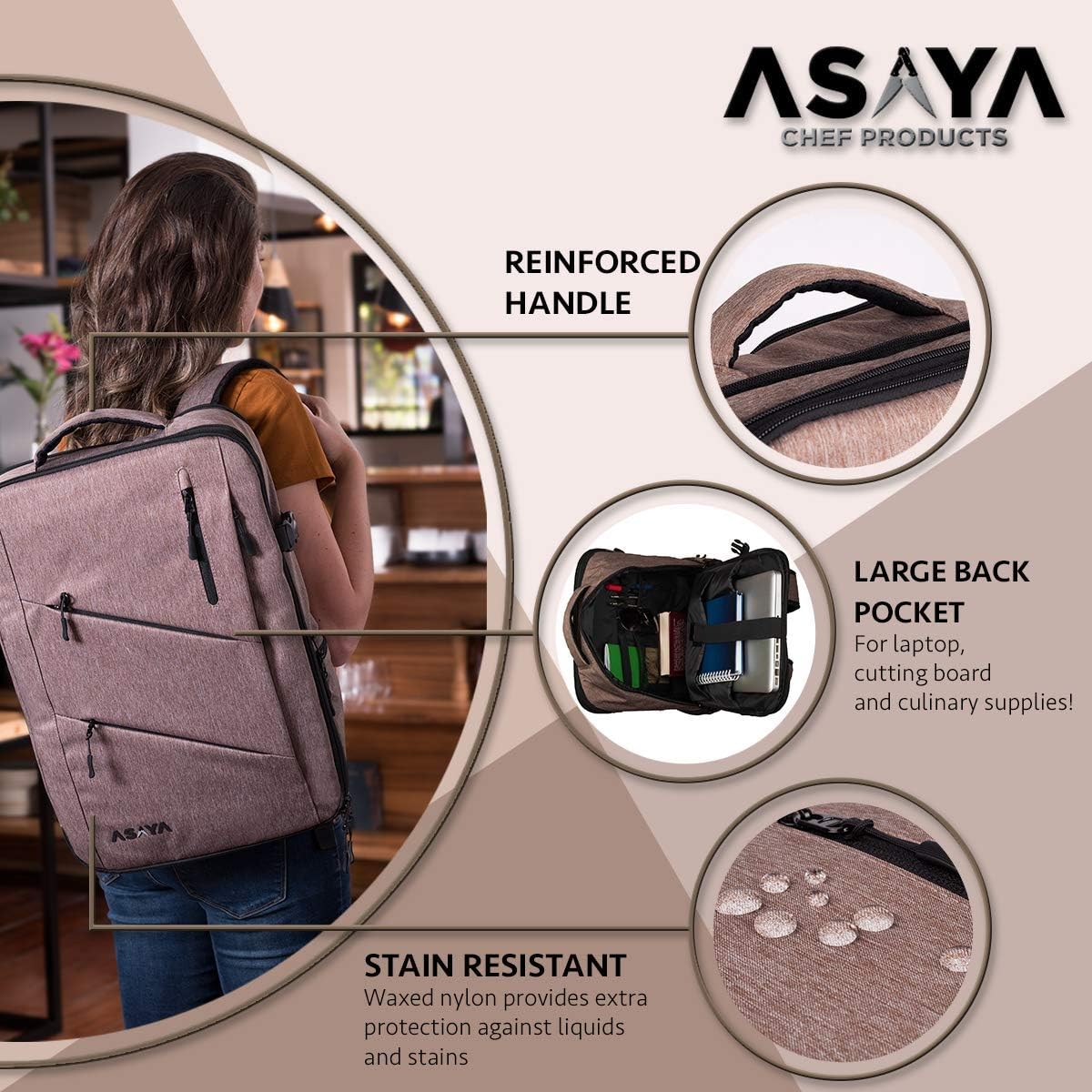 Asaya Chef Knife Backpack with 20 Pocket Knife Roll Bag