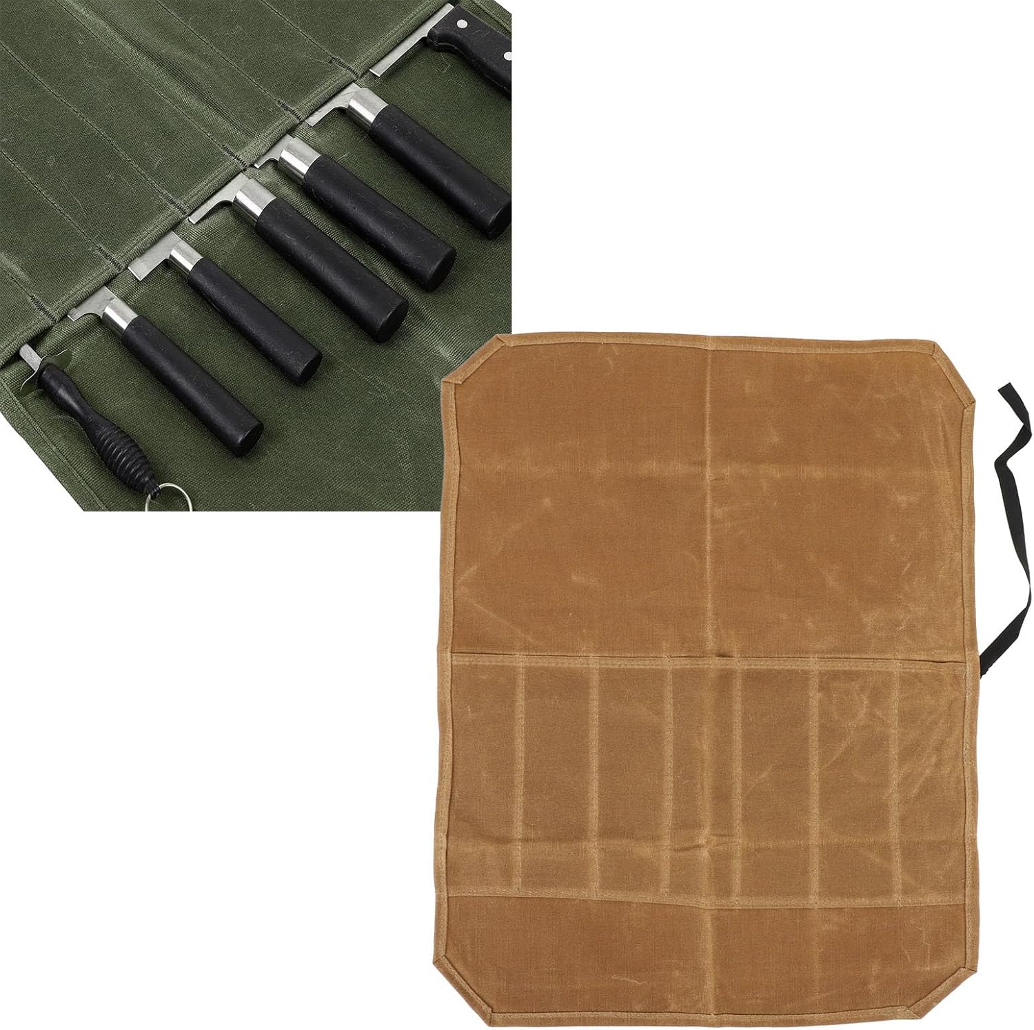 Lizealucky Chef Knife Roll Bag Portable 7 Slots Khaki