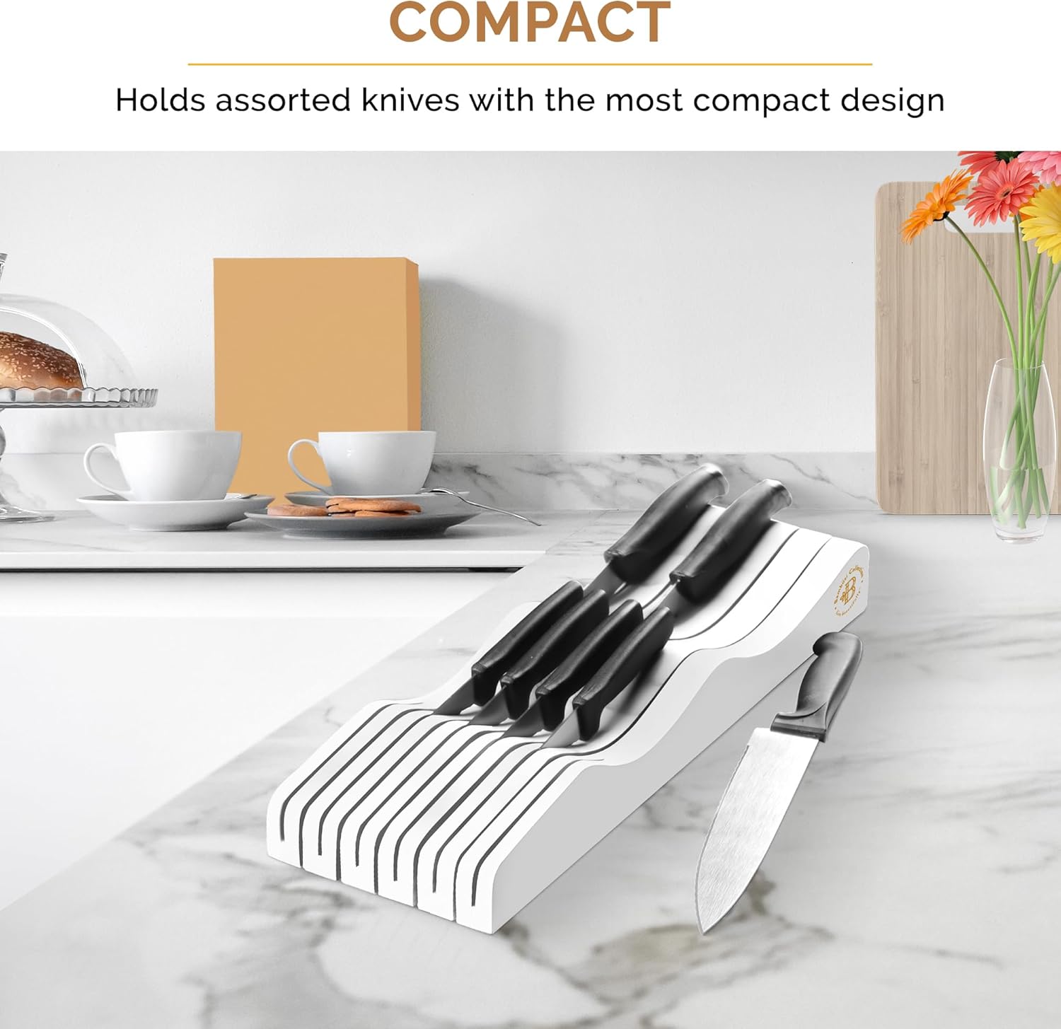 Bambsi Drawer Knife Block Organizer - 5 Large 6 Small Knife Holder