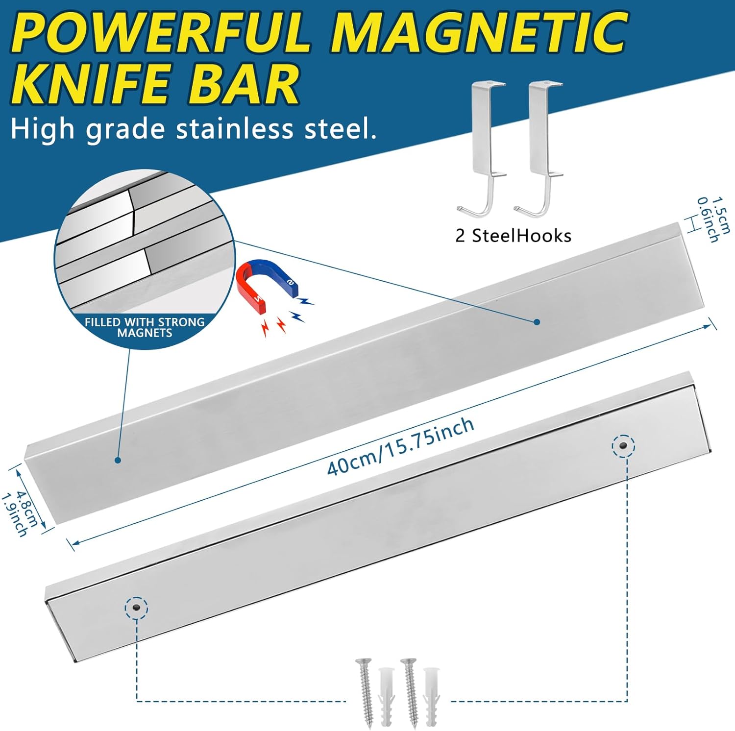 16-Inch Stainless Steel Magnetic Knife Bar