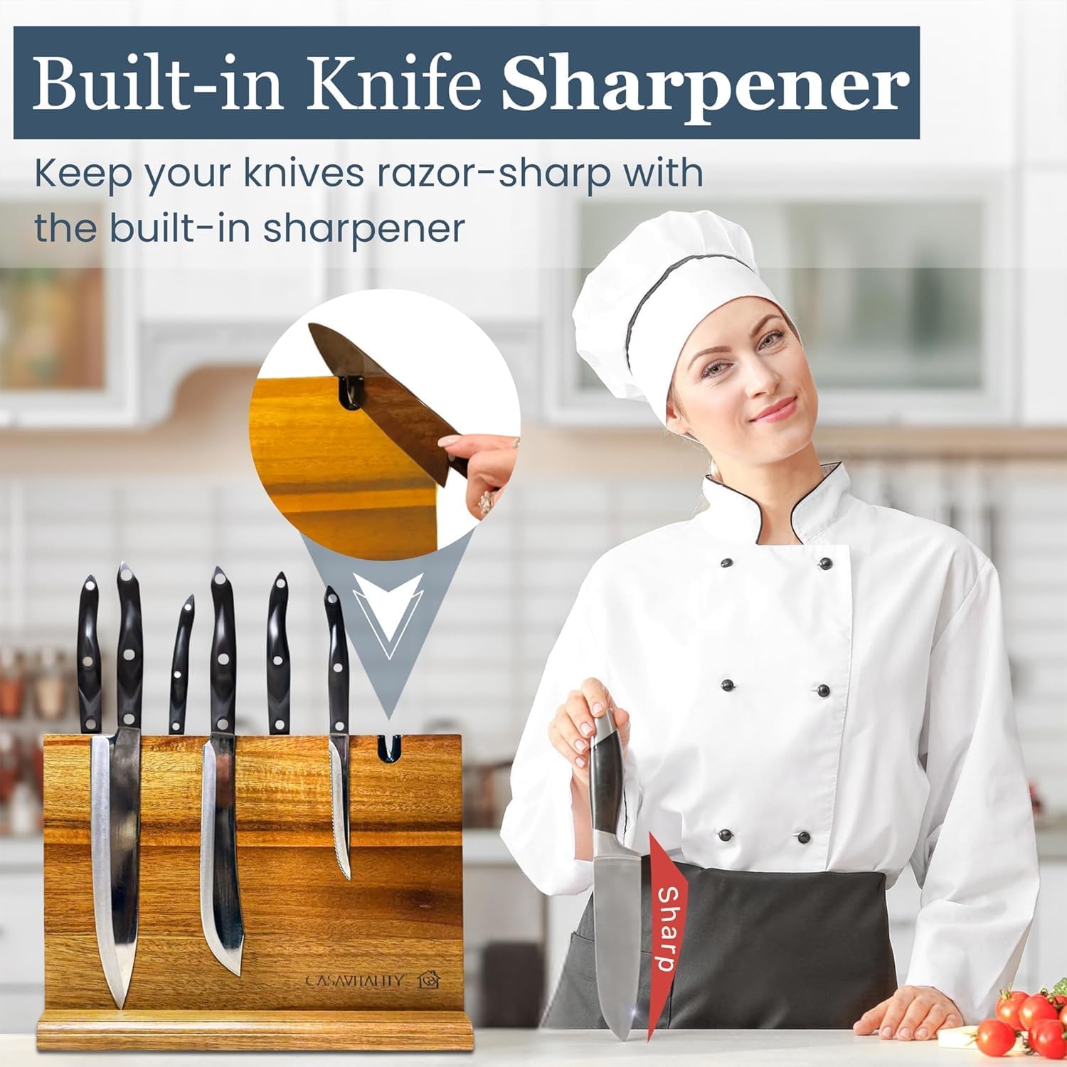 CasaVitality Acacia Magnetic Knife Block