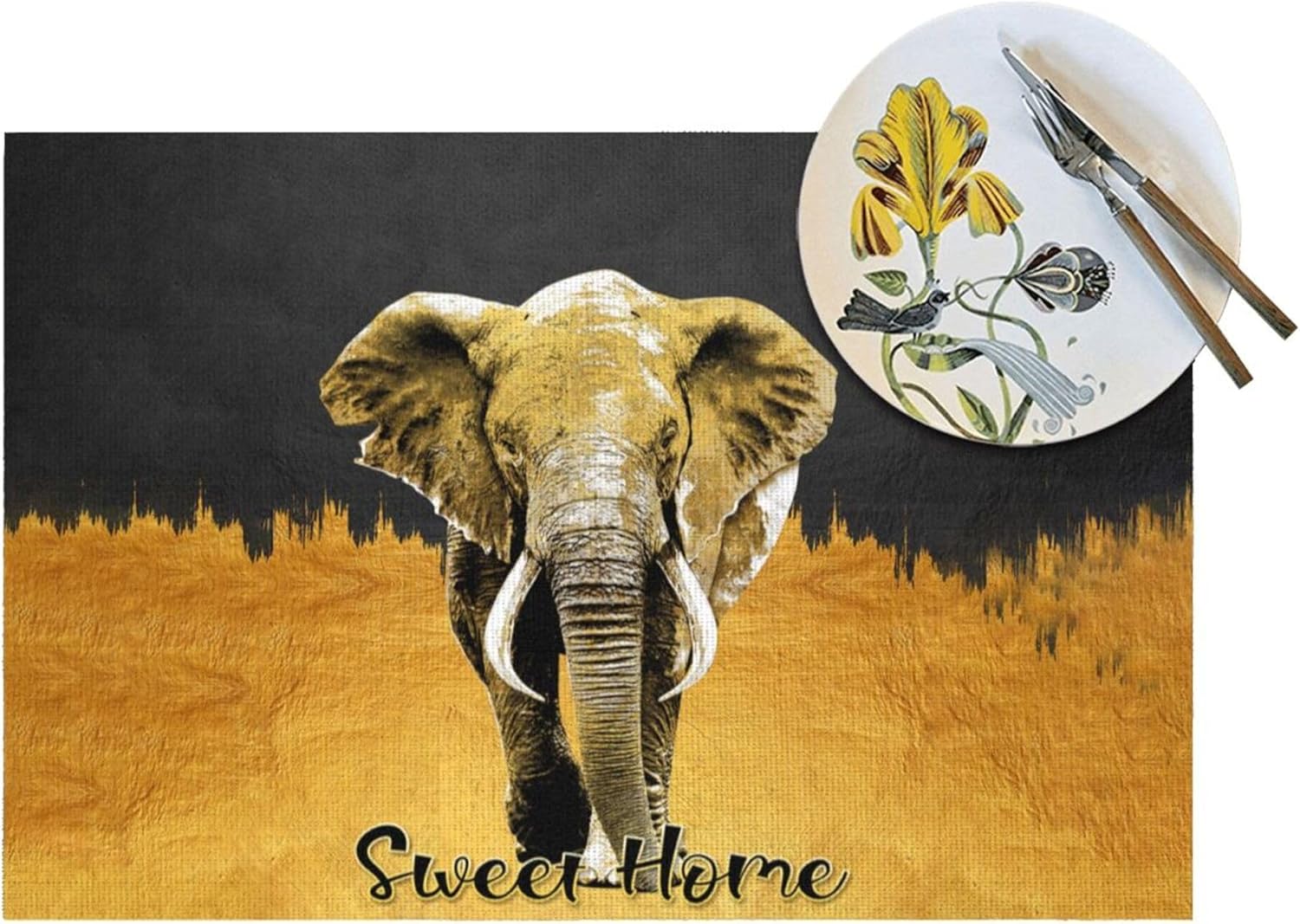 Elephant Placemats Set of 4 Black Gold Table Mats