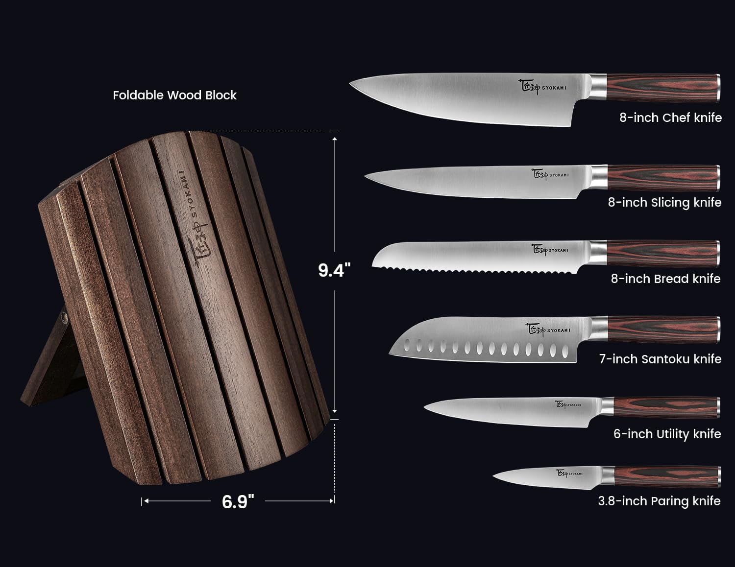 SyokAMI 7-Piece Japanese-Style Knife Set with Magnetic Acacia Block