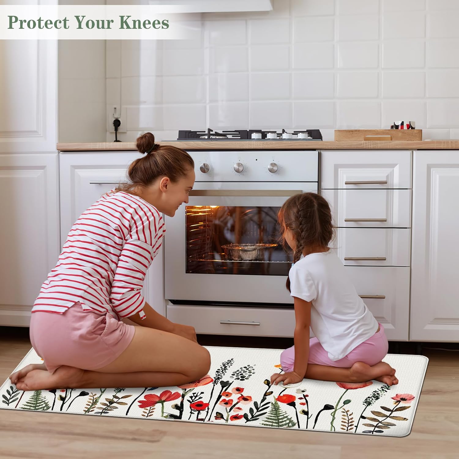 Colorful Flower Fern Kitchen Rugs Set