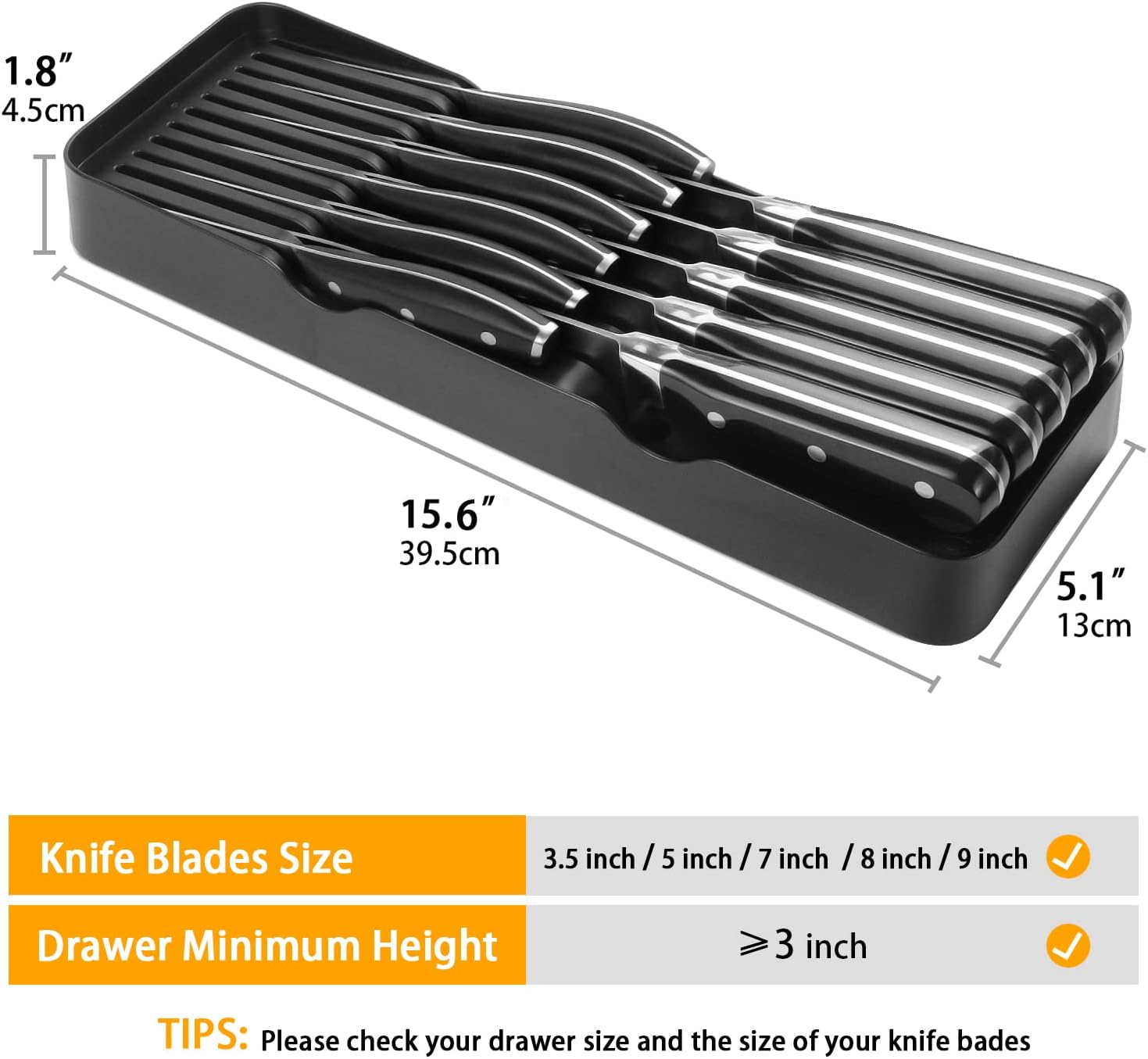 GMEZZO Knife Organizer Space-Saving Knives Holder Black